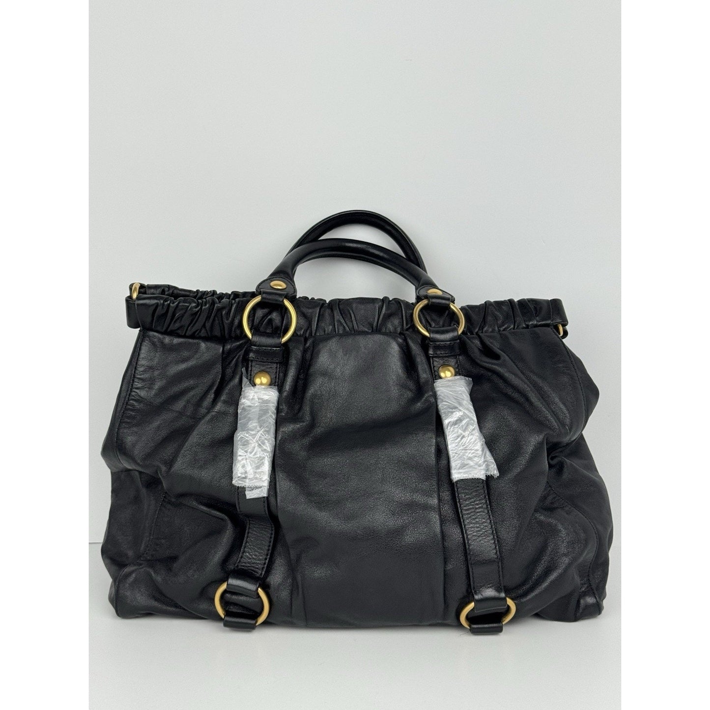 Miu Miu Vitello Lux Shoulder Bag Black Leather with Gold Hardware C-6