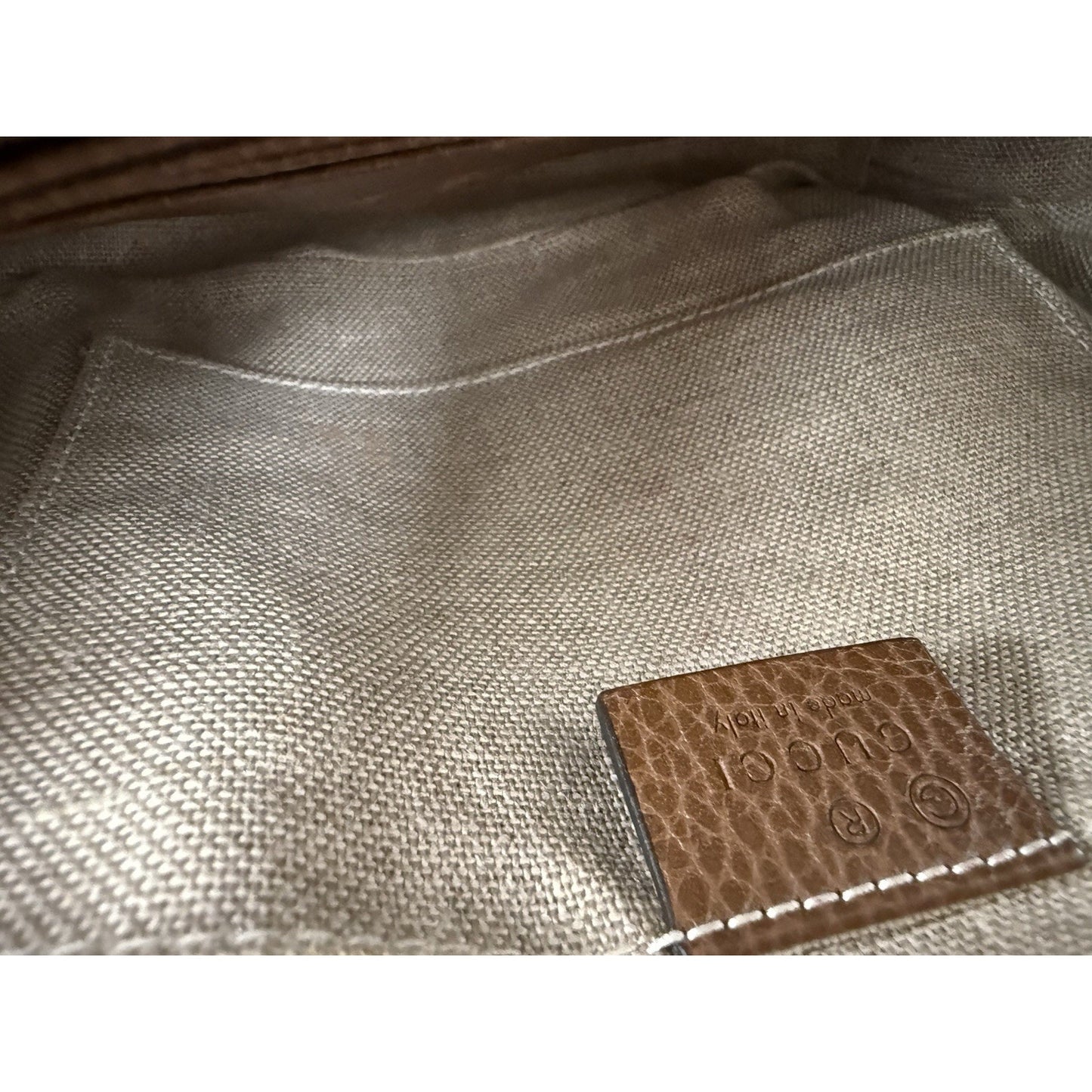 Gucci Camera Bag Beige Canvas Brown Leather Shoulder Bag