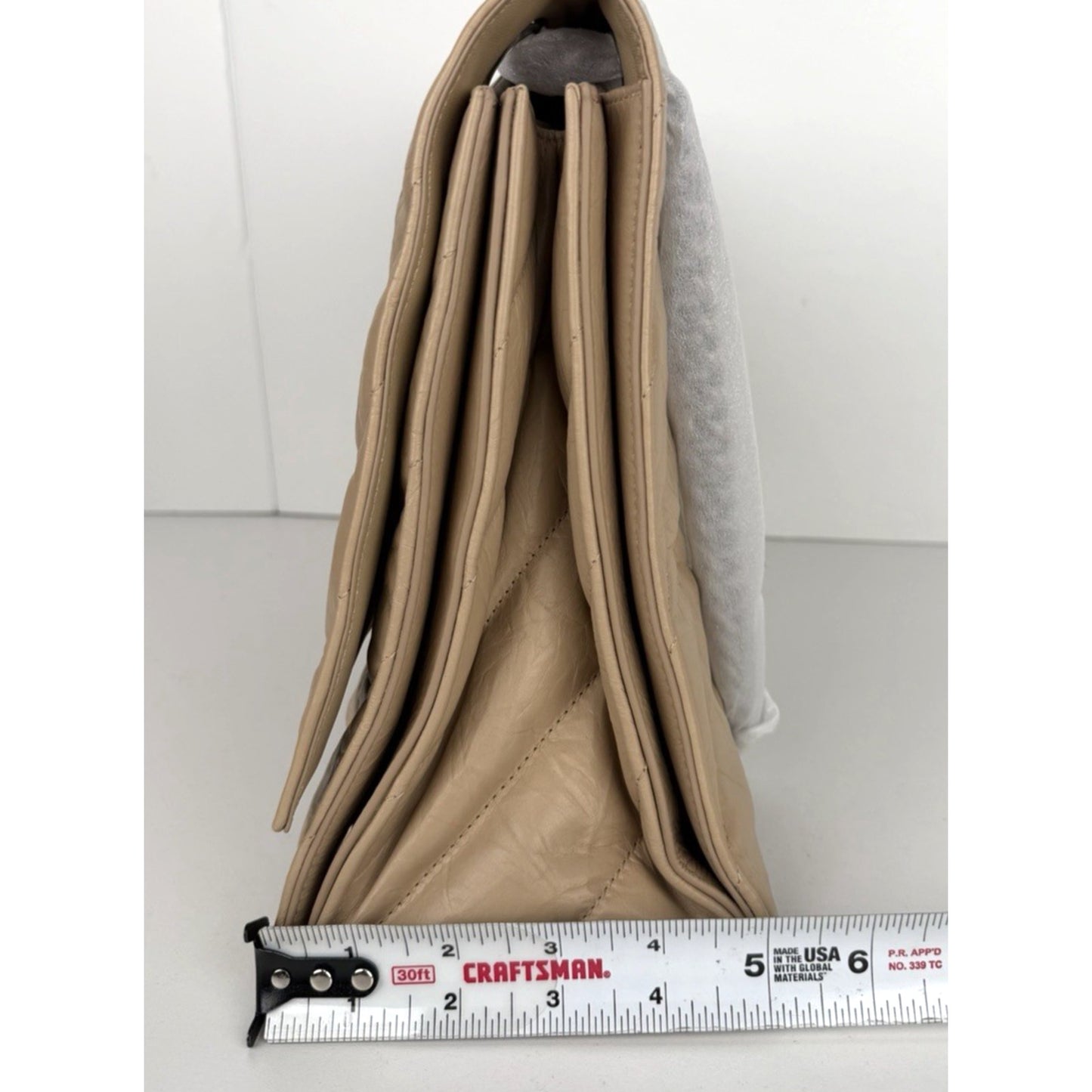 Balenciaga Large Crush Quilted Leather Chain Shoulder Bag in Light Taupe B3