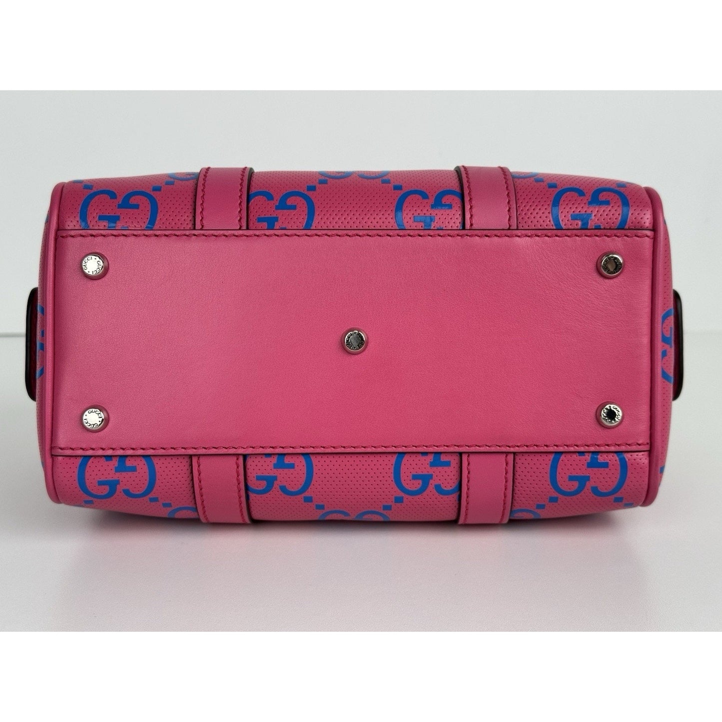 Gucci GG Tennis Perforated Leather Mini Duffle Bag Modern Pink and Blue C-1