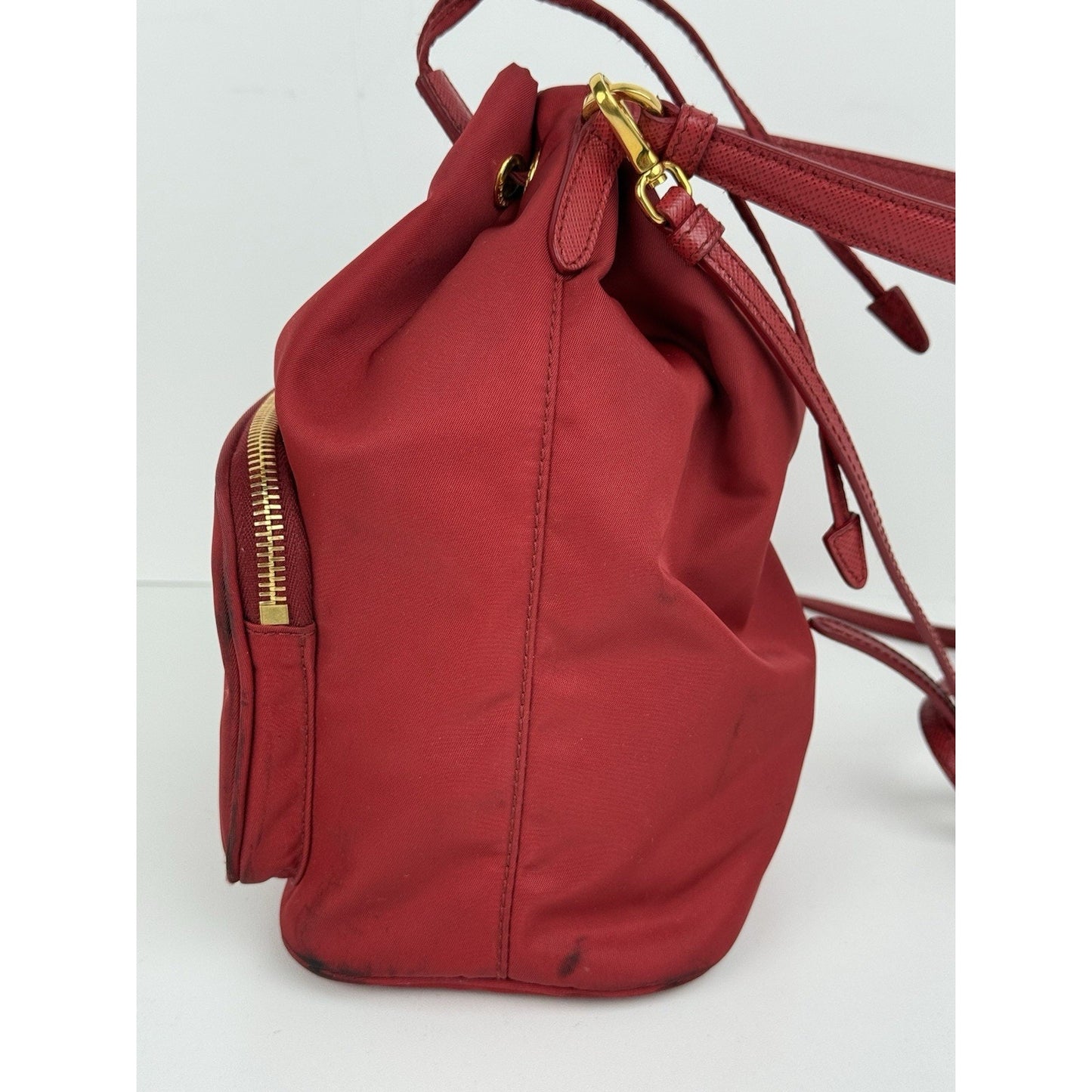 Prada Re-Nylon Alabastro Red Saffiano Duet Bucket Backpack