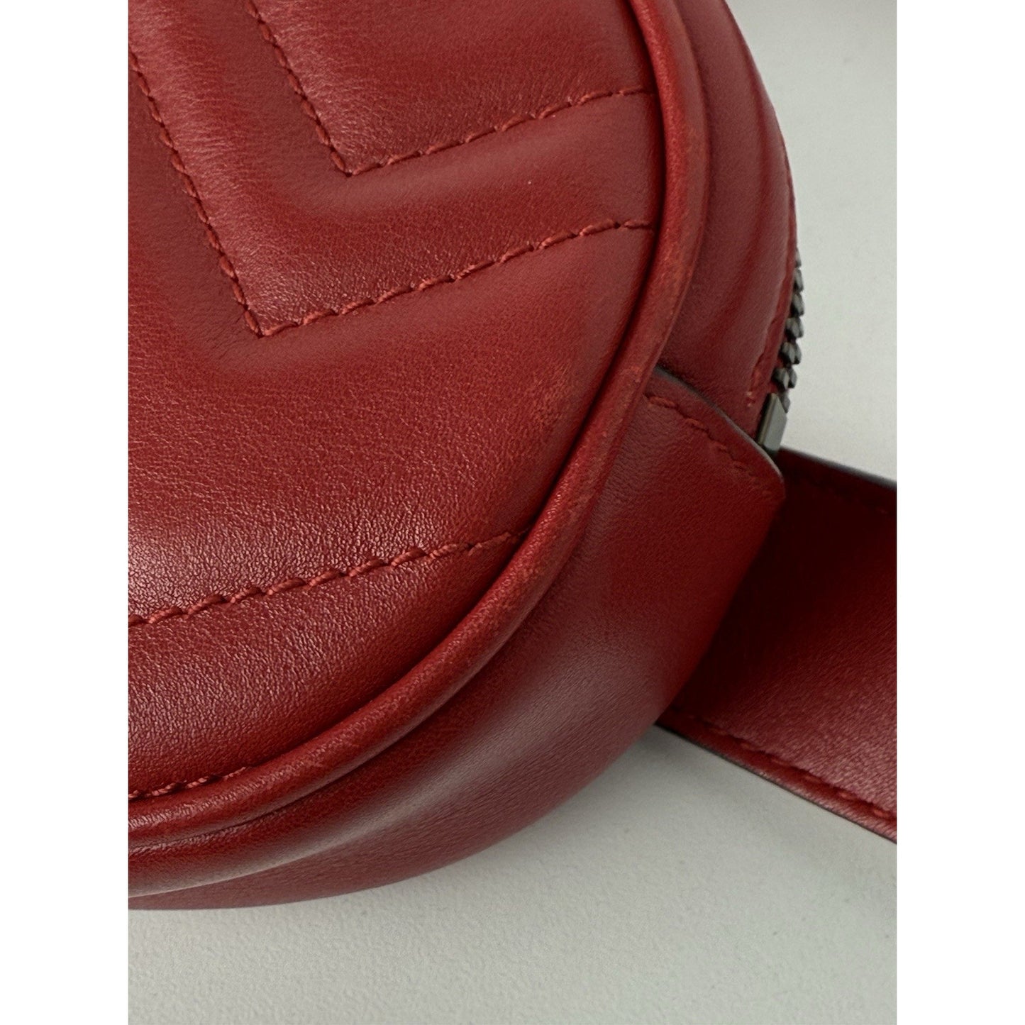 Gucci Marmont Red Leather Interlocking G Oval Belt Bag 75/30