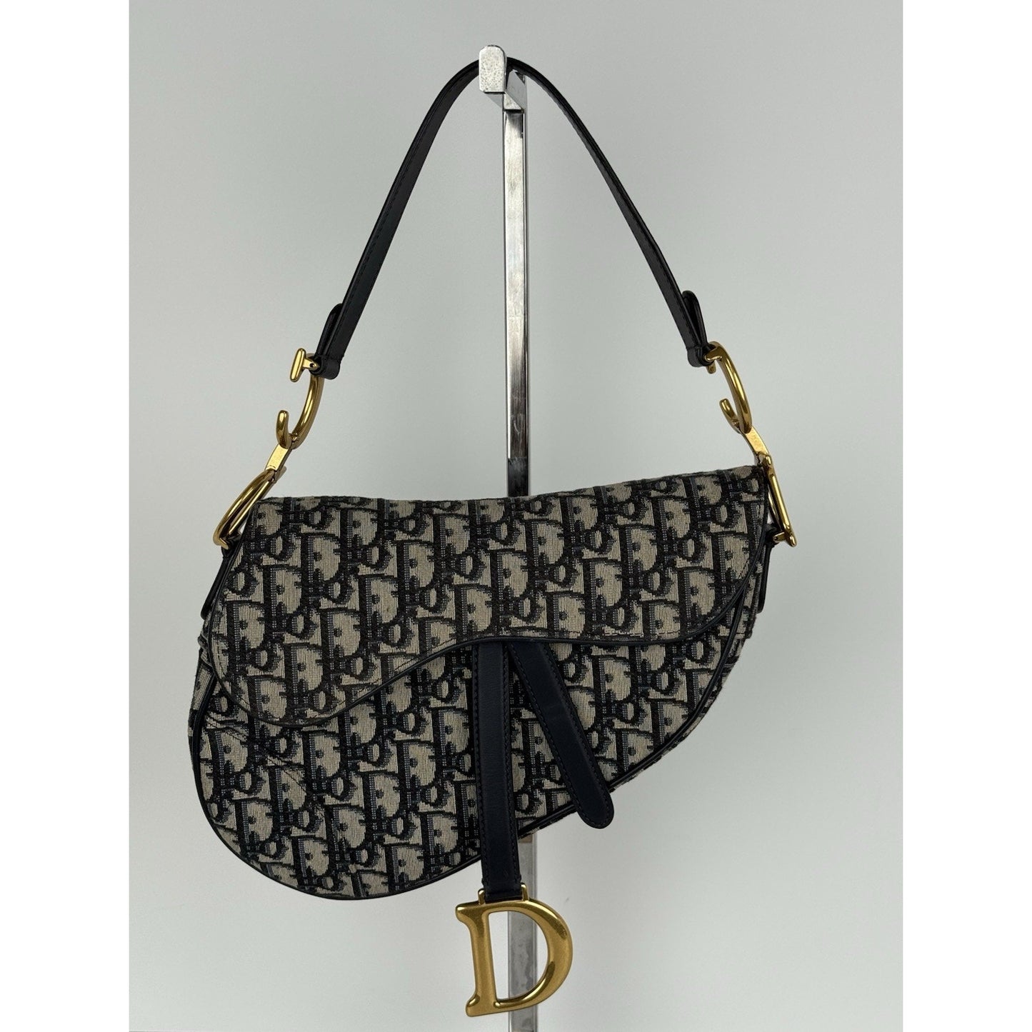 Christian Dior Oblique Jacquard Blue Canvas Saddle Women’s Shoulder Bag