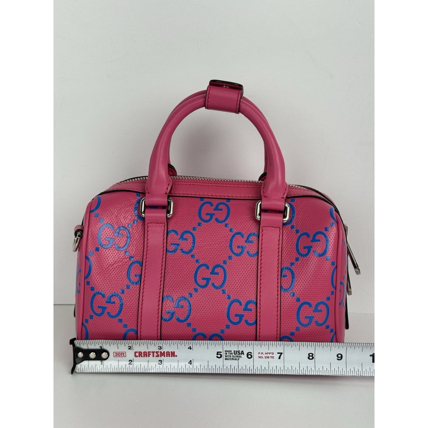 Gucci GG Tennis Perforated Leather Mini Duffle Bag Modern Pink and Blue C-1
