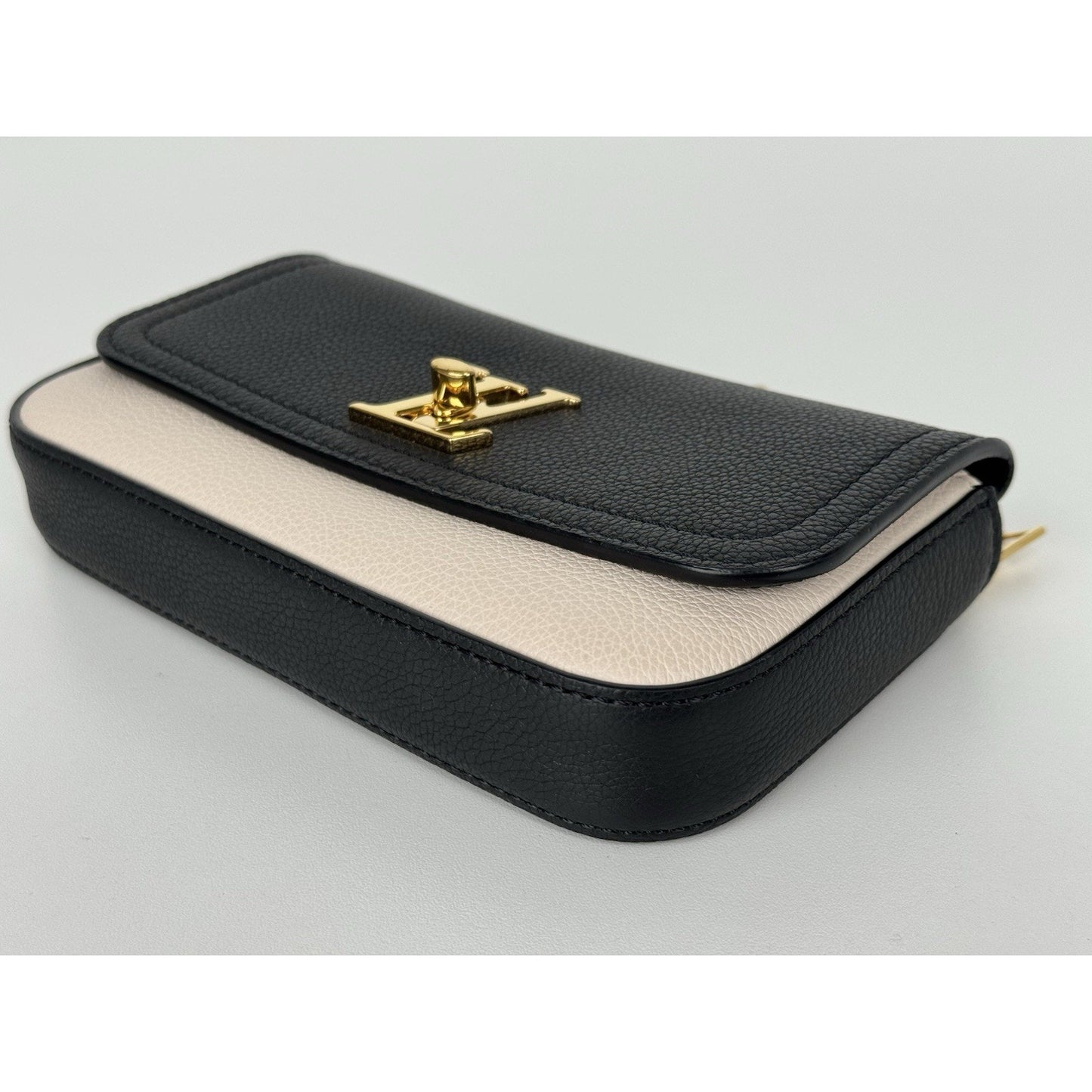 Louis Vuitton Calfskin Lockme Phone Chain Pouch in Vanille and Black B-6