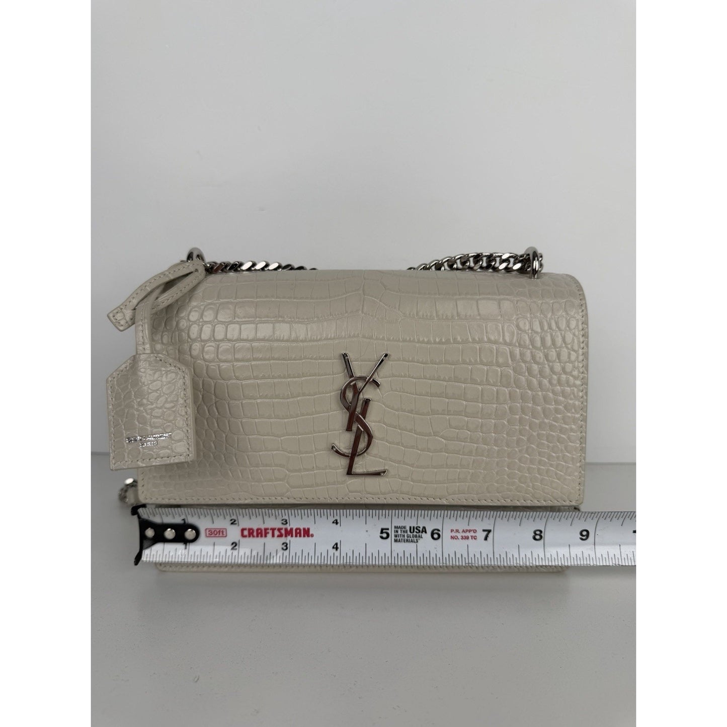 Saint Laurent Sunset Shoulder Bag Medium in White Croc-Embossed Leather S18