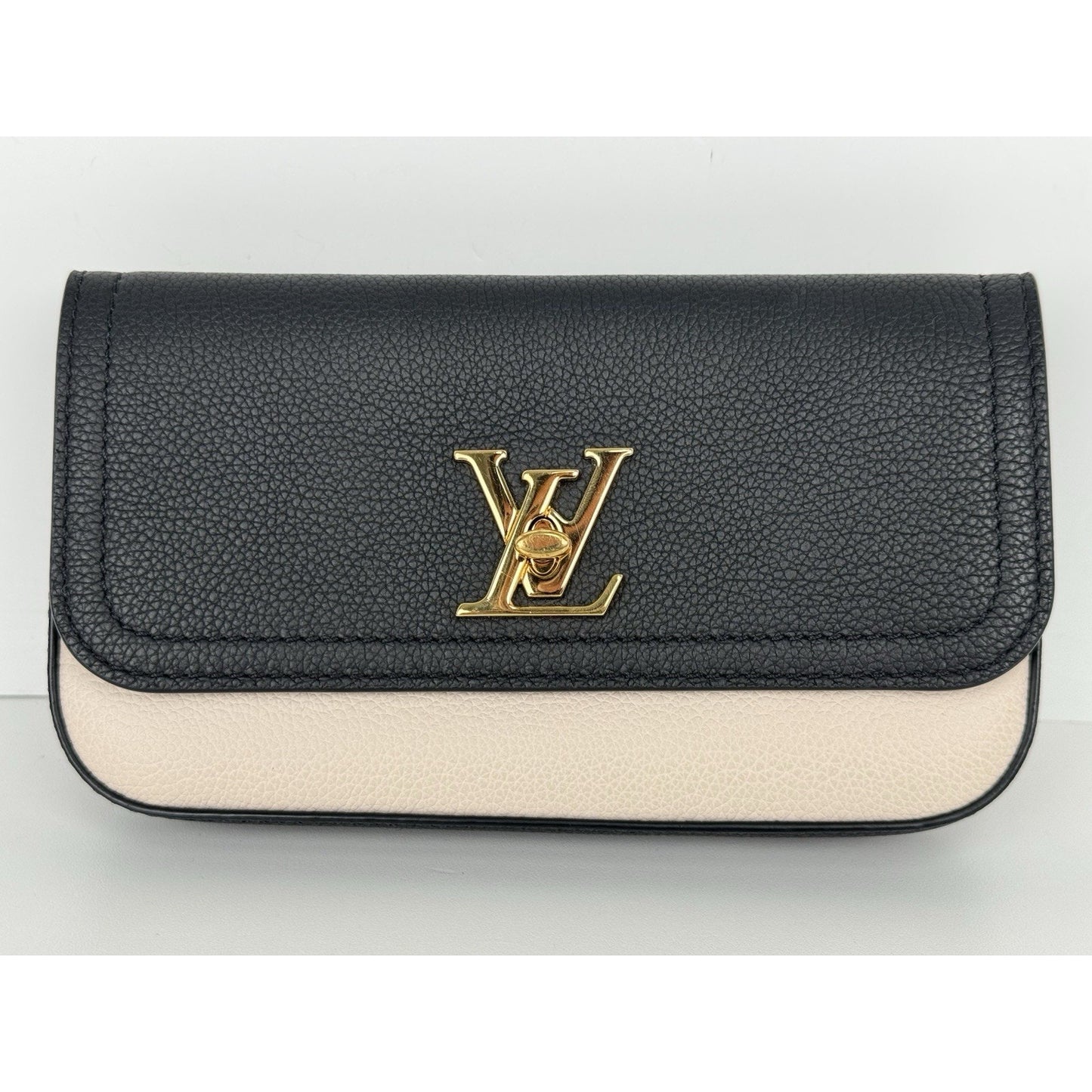 Louis Vuitton Calfskin Lockme Phone Chain Pouch in Vanille and Black B-6