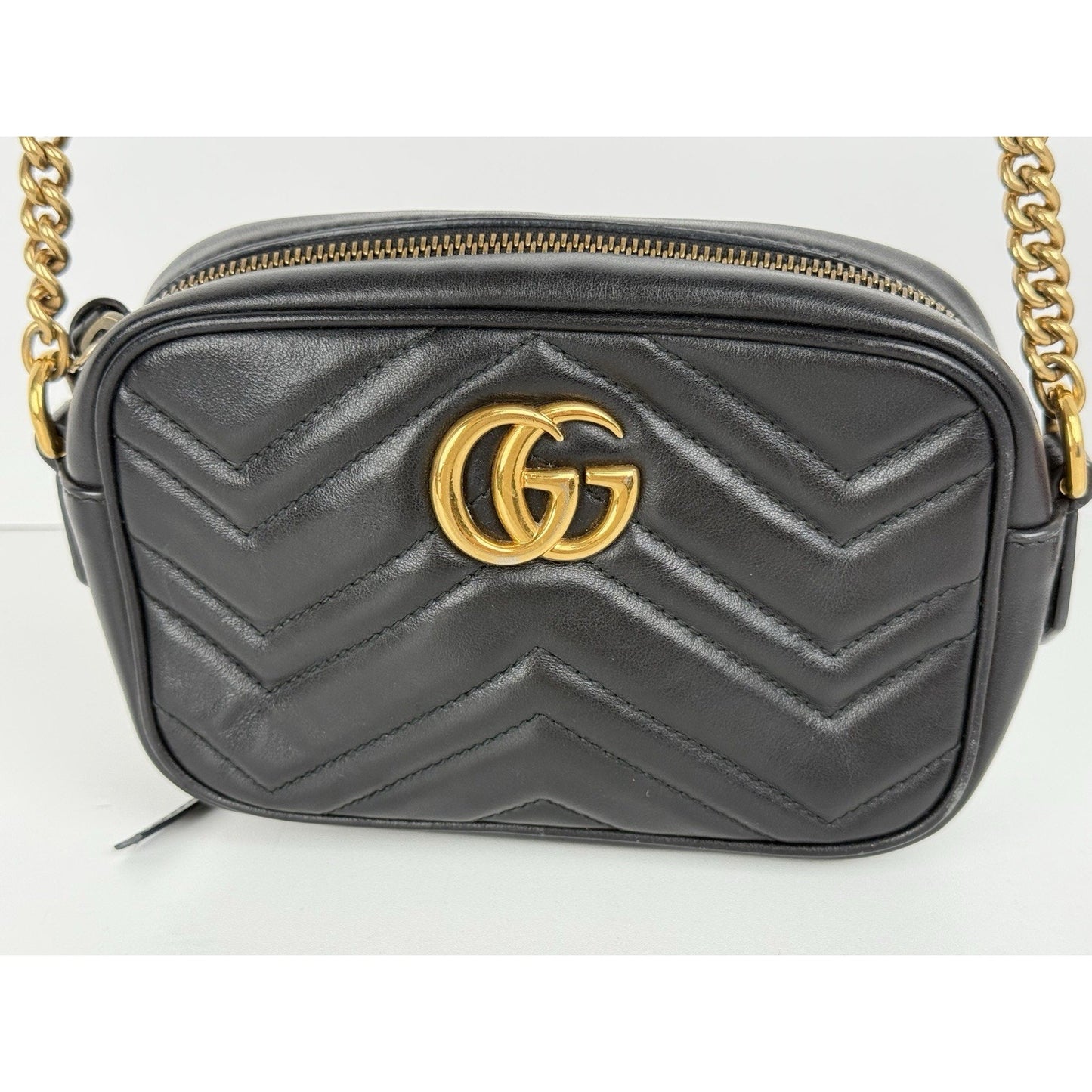Gucci Marmont GG Black Leather Small Camera Women's Crossbody Bag