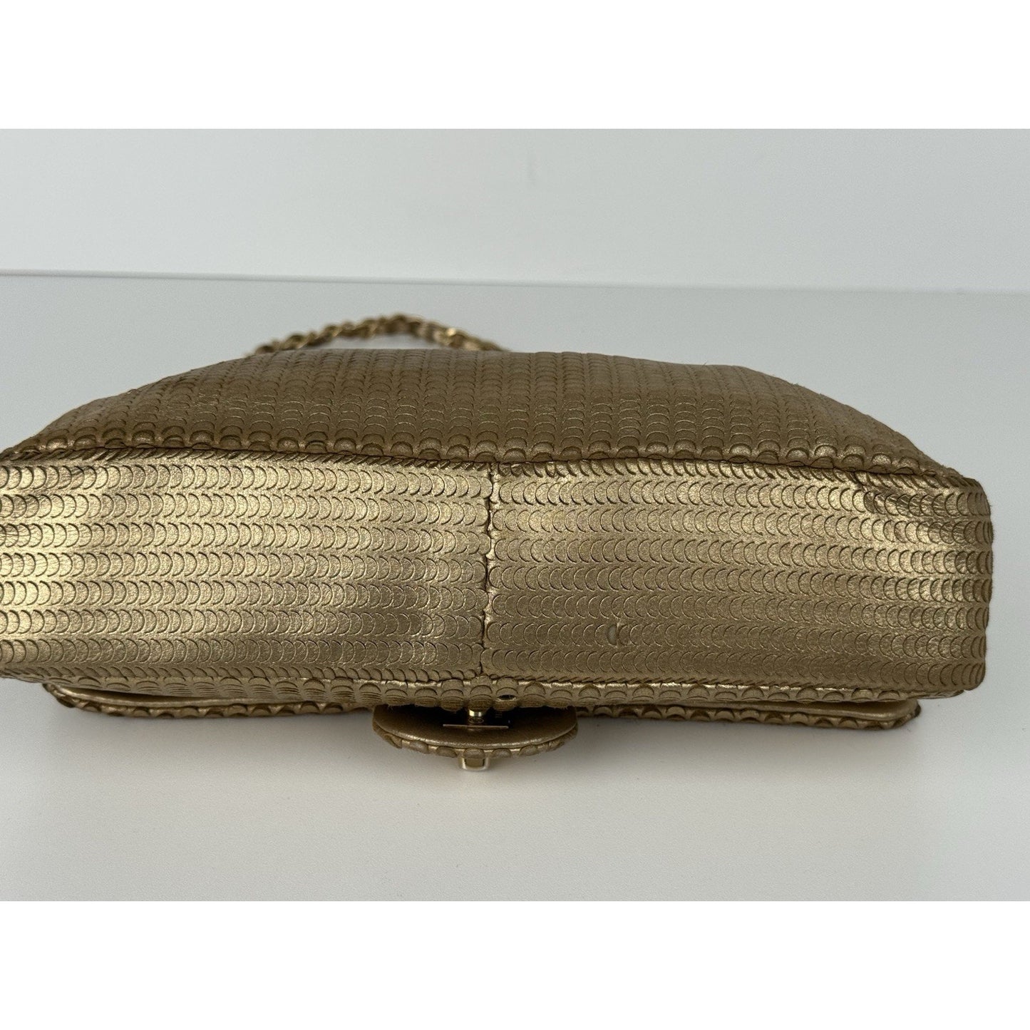 CHANEL Metallic Gold Lambskin Fish Skin Pattern Laser Cut Small Shoulder Bag
