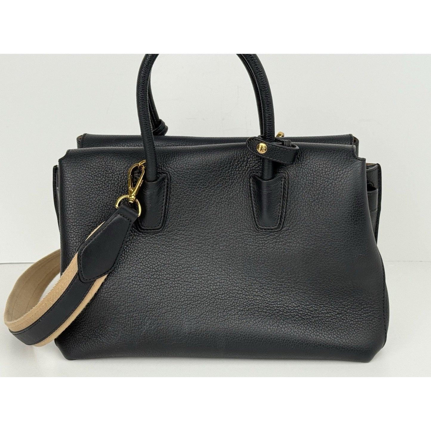 MCM Metallic Grained Black Calfskin Medium Milla Tote Spike Silver