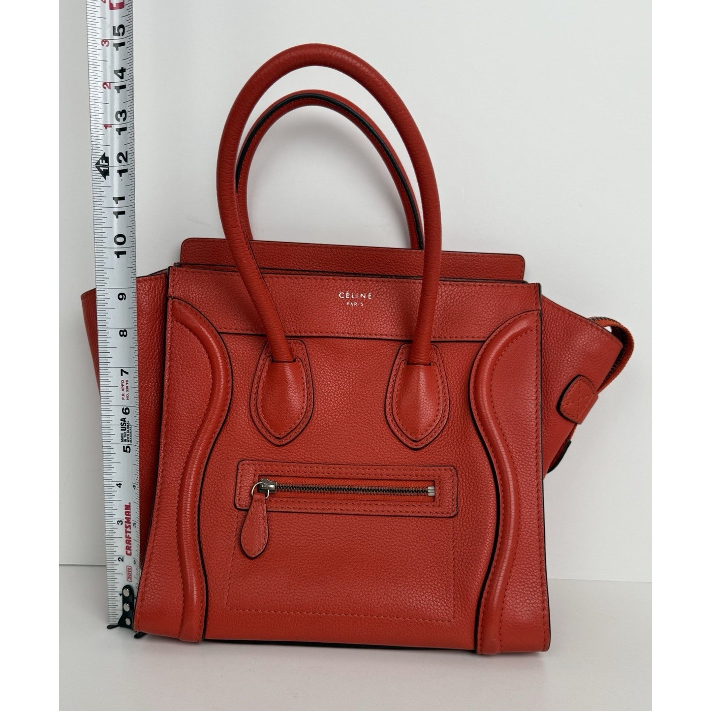 Céline Mini Luggage Tote Red-Orange Leather Handbag