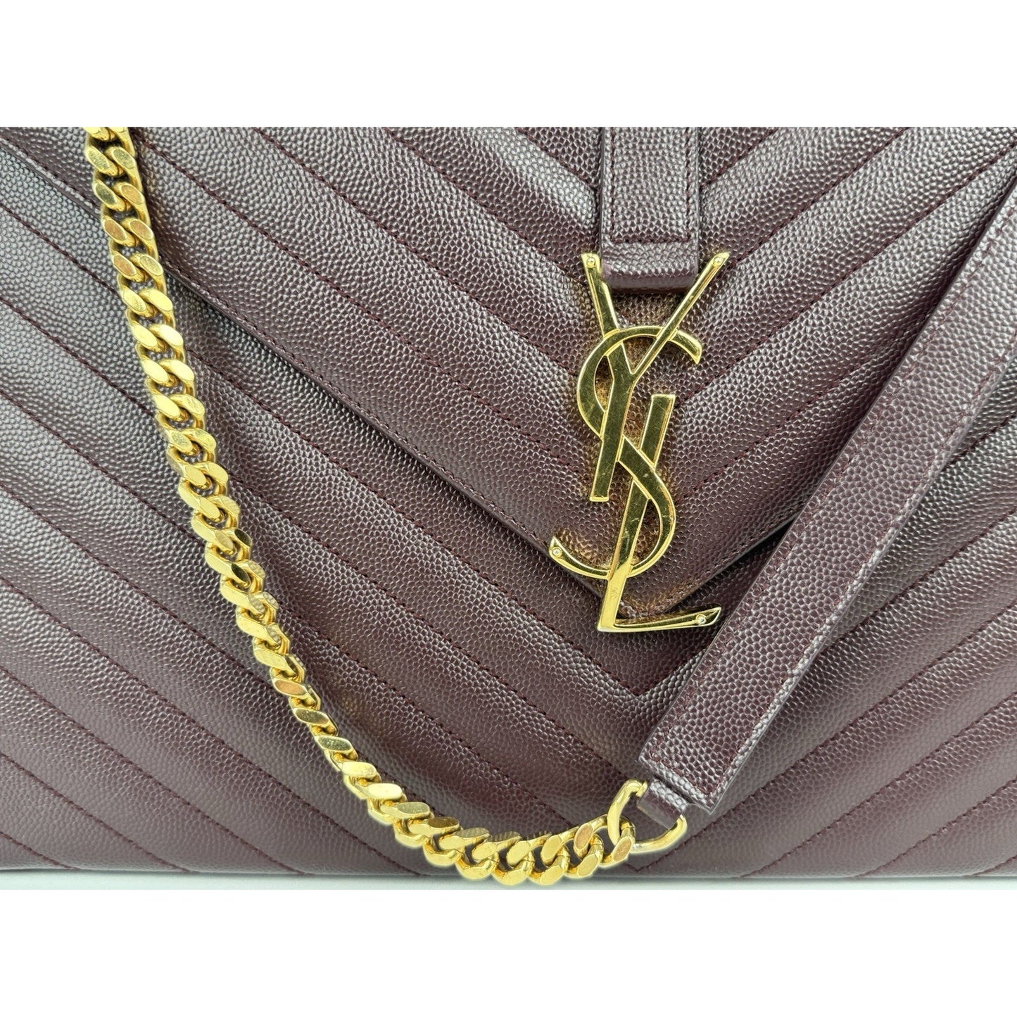 SAINT LAURENT Grain De Poudre Matelasse Chevron Large Monogram Satchel B-6