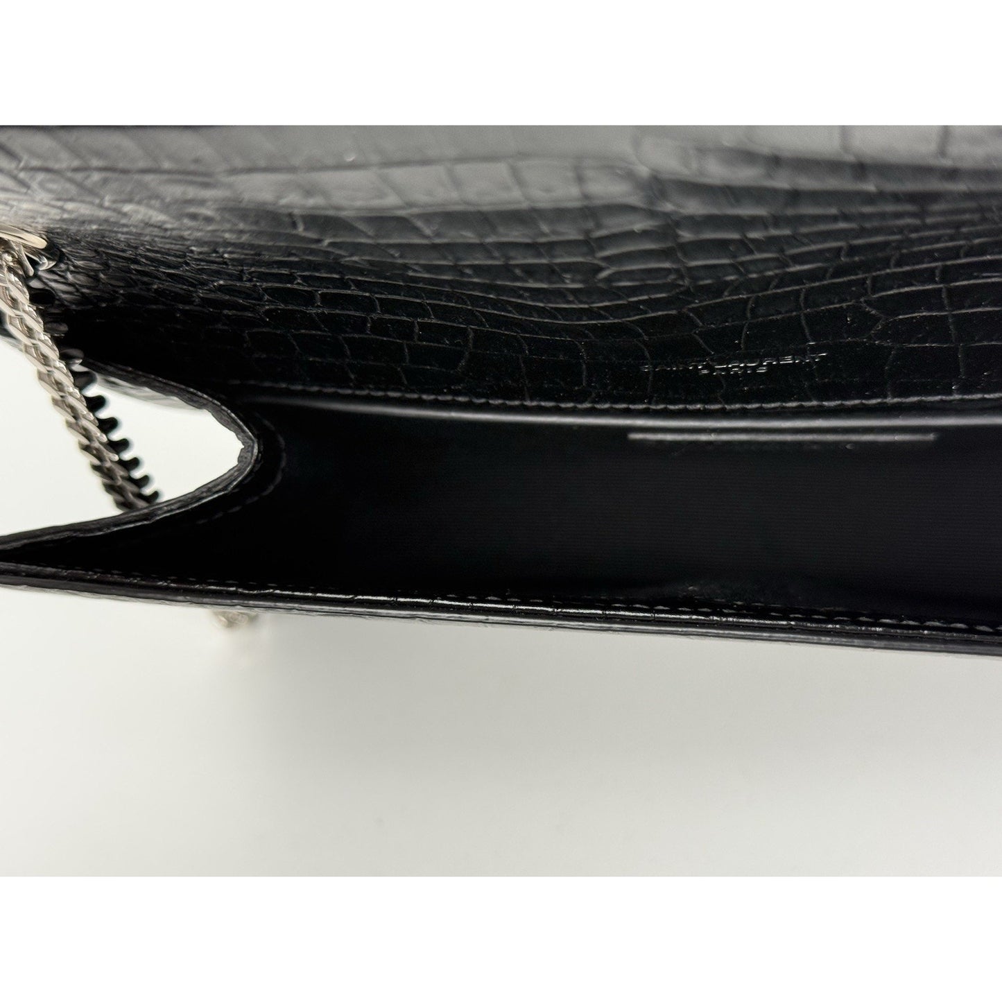 Saint Laurent Kate Tassel Croc-Embossed Leather Shoulder Bag in Black
