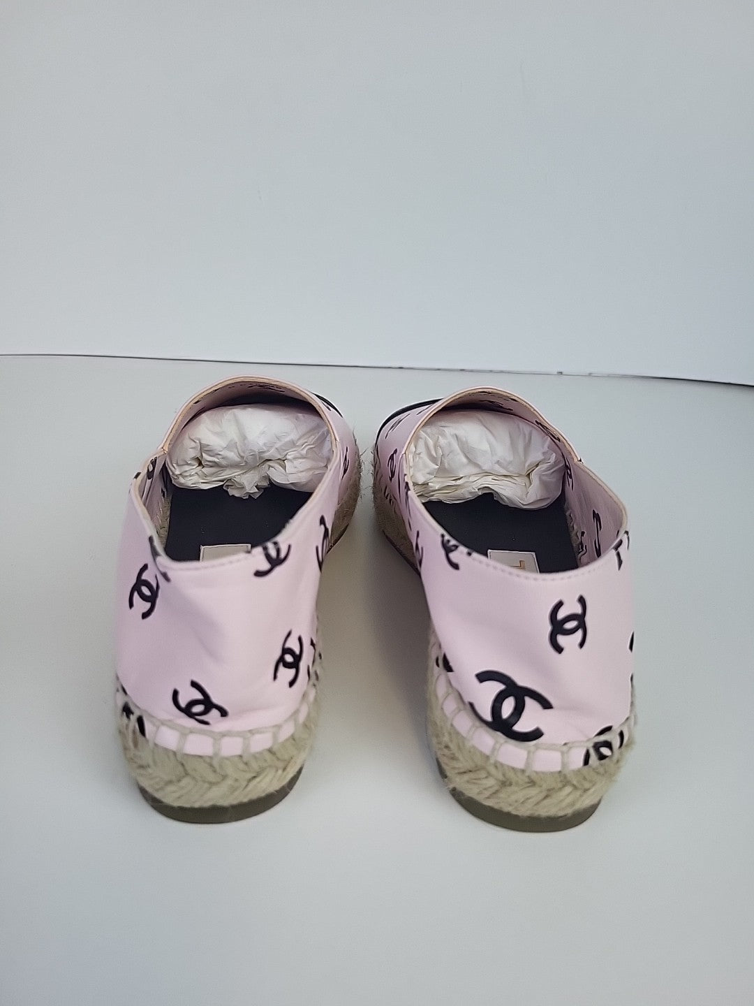 Chanel Lambskin Printed Coco Beach Espadrilles 36 Light Pink Black