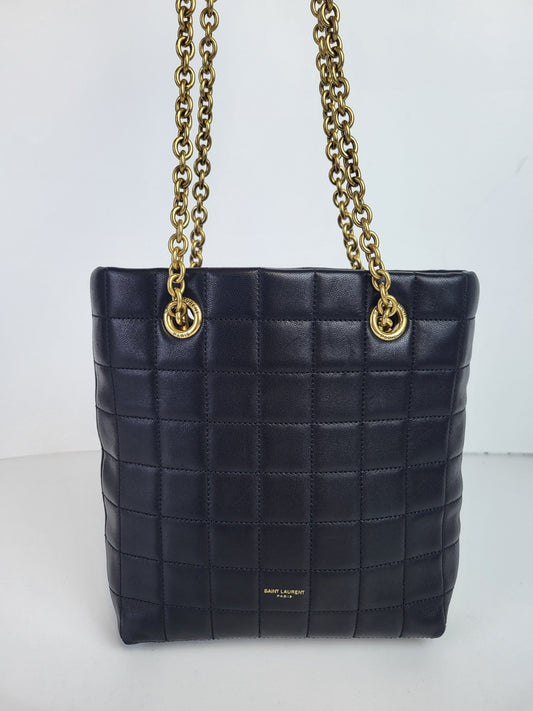 Saint Laurent Matelassé Carré Mini Tote Bag Black Lambskin