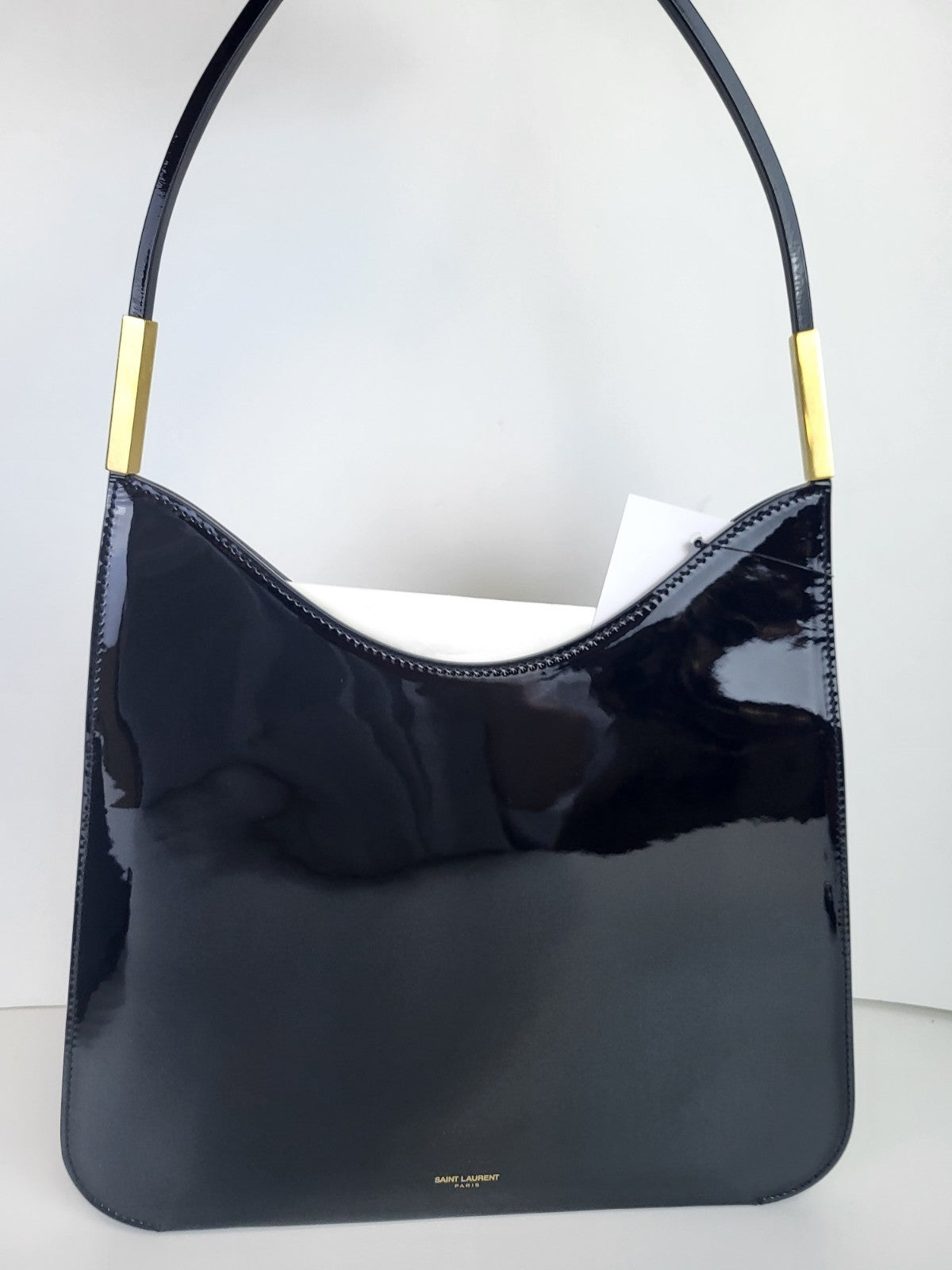 Saint Laurent Patent Calfskin Sadie Shoulder Bag Black
