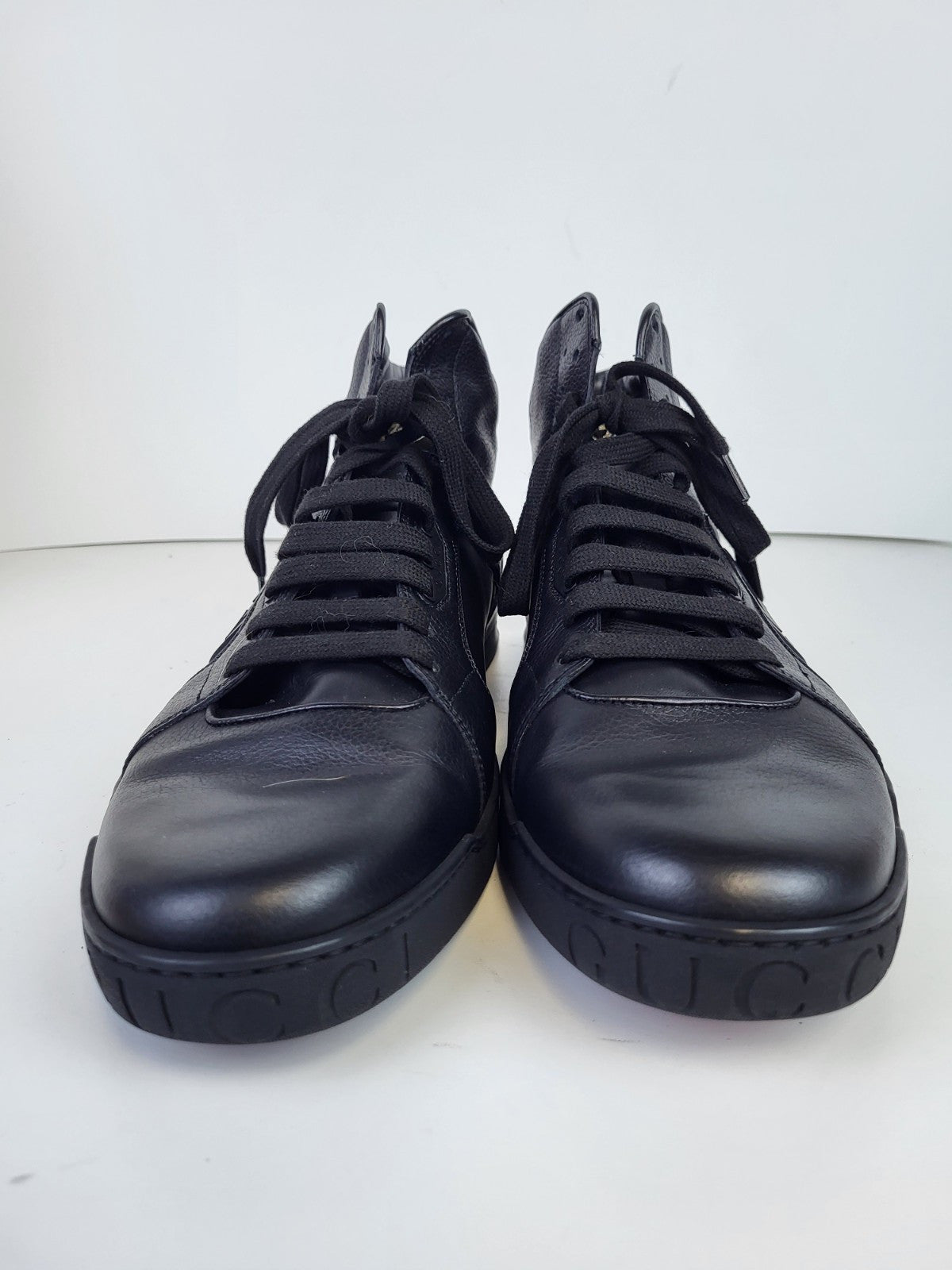 Gucci Sneakers High Top Black Leather Sneakers Size 13.5