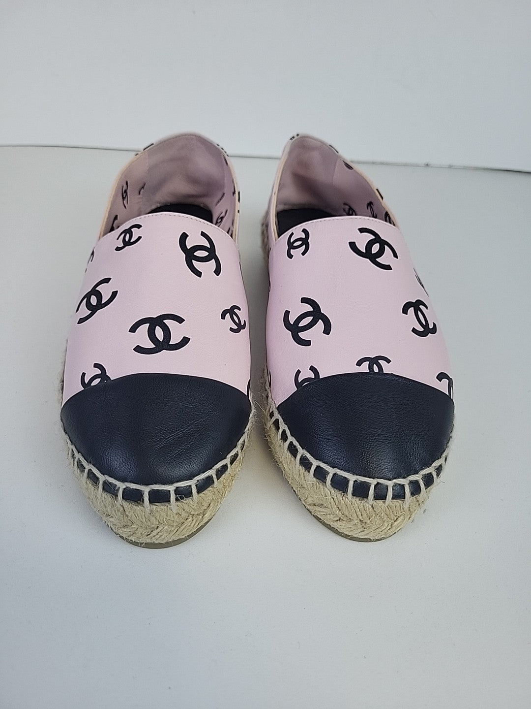 Chanel Lambskin Printed Coco Beach Espadrilles 36 Light Pink Black