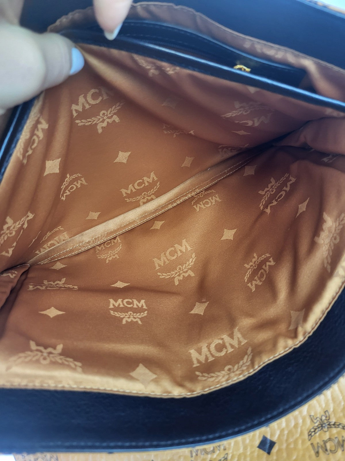 MCM Visetos Klassik Brown Leather Messenger Bag Medium