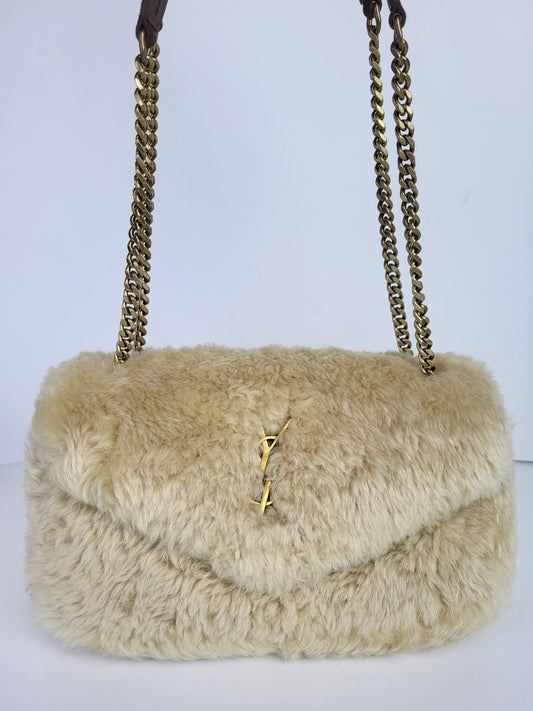 Saint Laurent Calypso Small Shearling Shoulde Bag