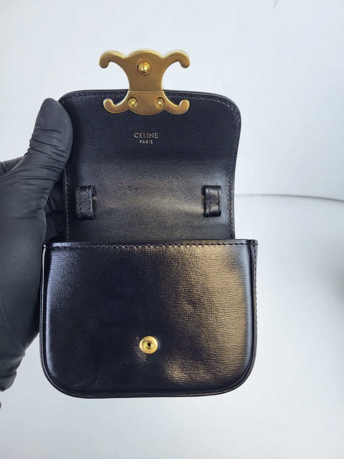 Celine Mini Claude Triomphe in Shiny Calfskin Black
