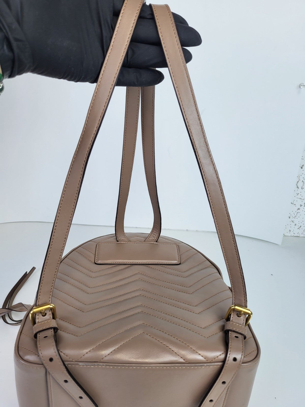 Gucci Beige Quilted Leather Marmont Backpack Bag
