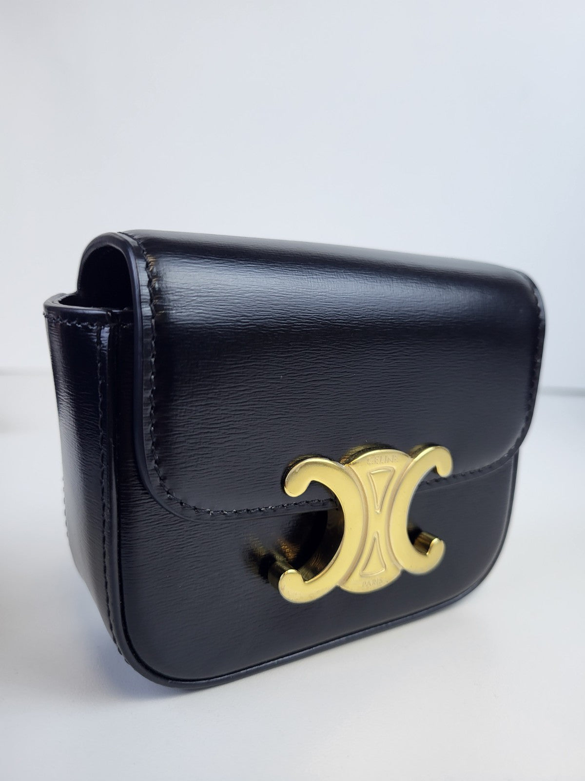 Celine Mini Claude Triomphe in Shiny Calfskin Black