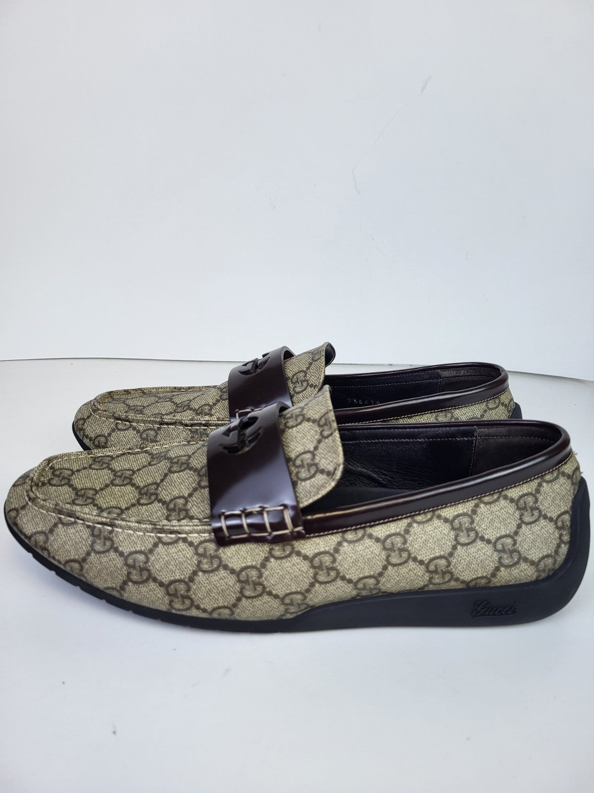 Gucci Supreme Leather Monogram Canvas Loafers Size 8.5
