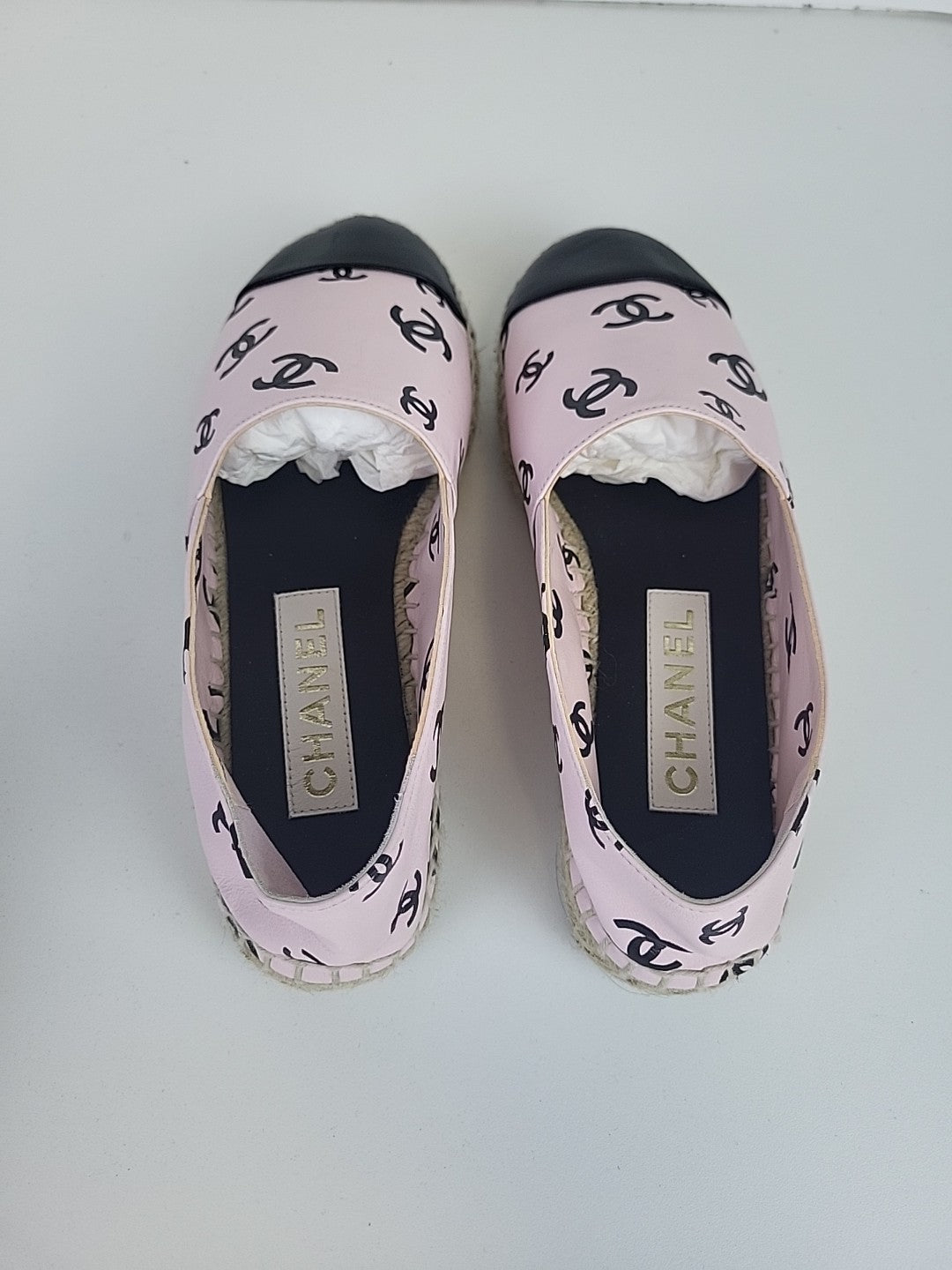 Chanel Lambskin Printed Coco Beach Espadrilles 36 Light Pink Black