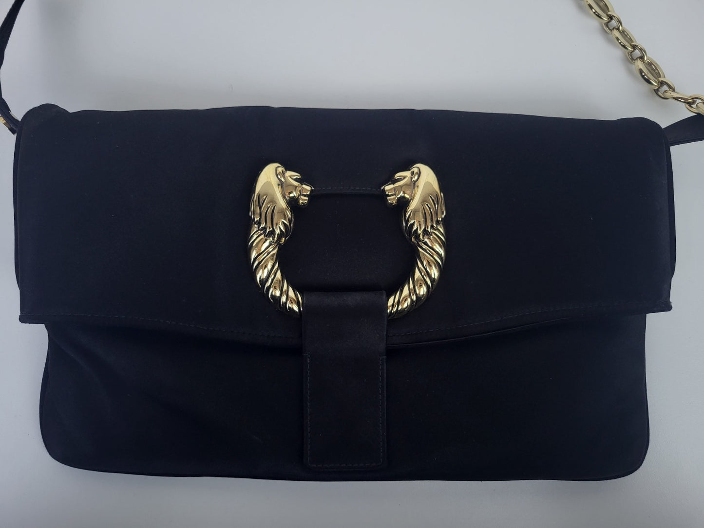 Bvlgari Leoni Flap Chain Shoulder Bag Black Satin
