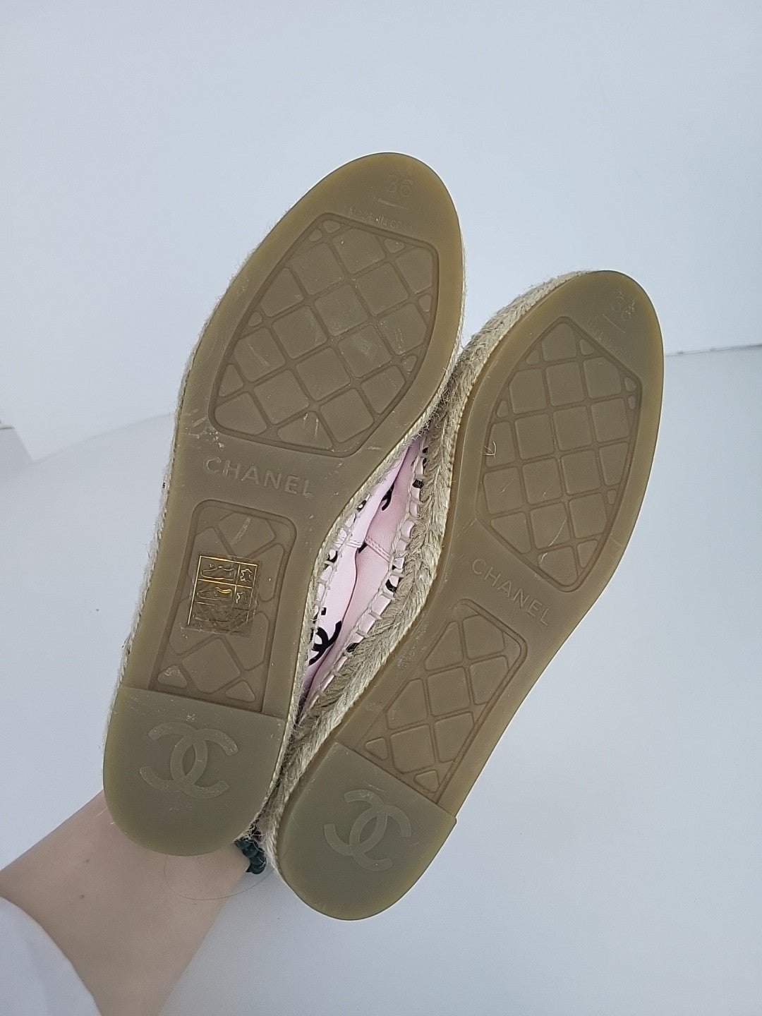 Chanel Lambskin Printed Coco Beach Espadrilles 36 Light Pink Black