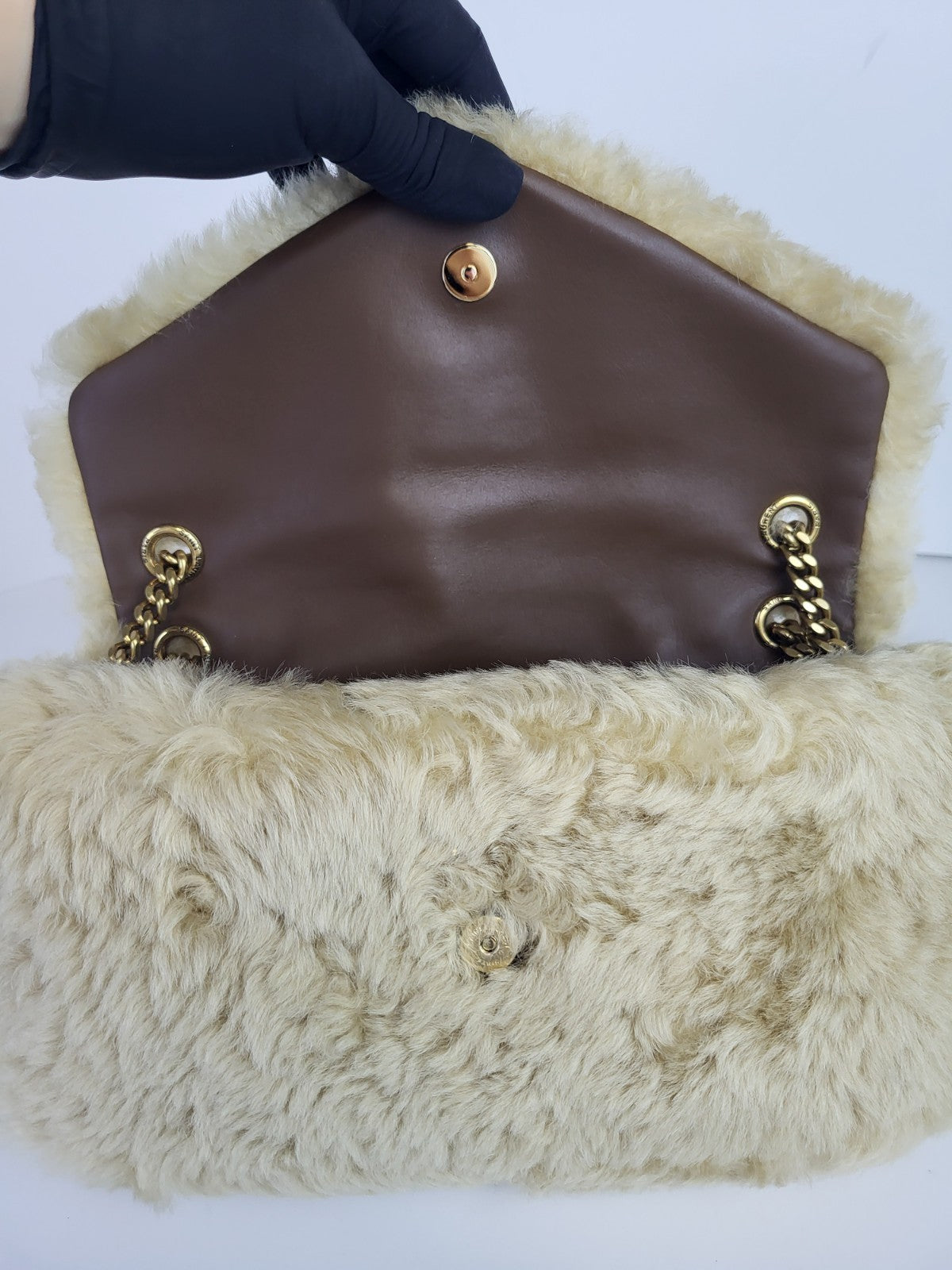 Saint Laurent Calypso Small Shearling Shoulde Bag