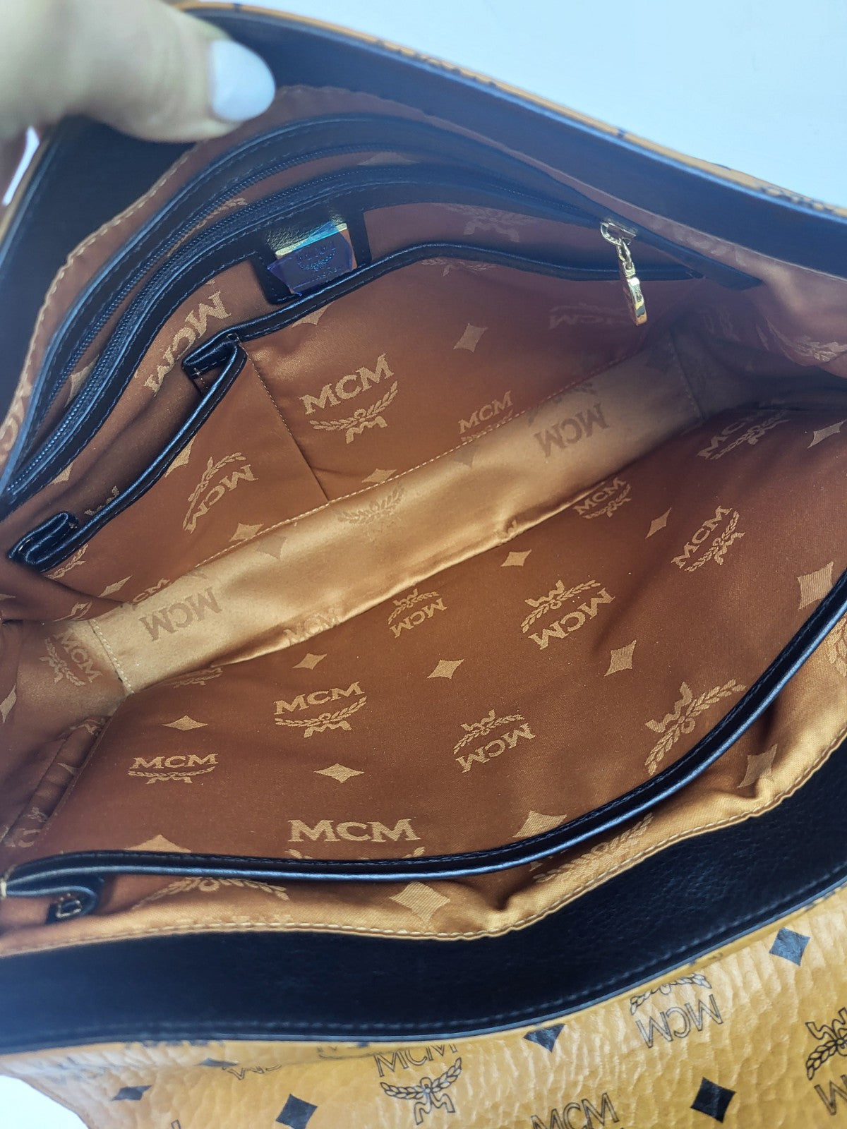 MCM Visetos Klassik Brown Leather Messenger Bag Medium