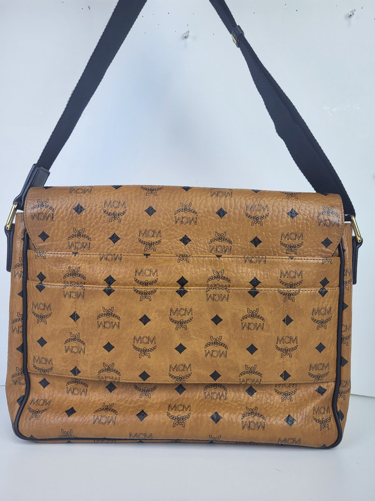 MCM Visetos Klassik Brown Leather Messenger Bag Medium