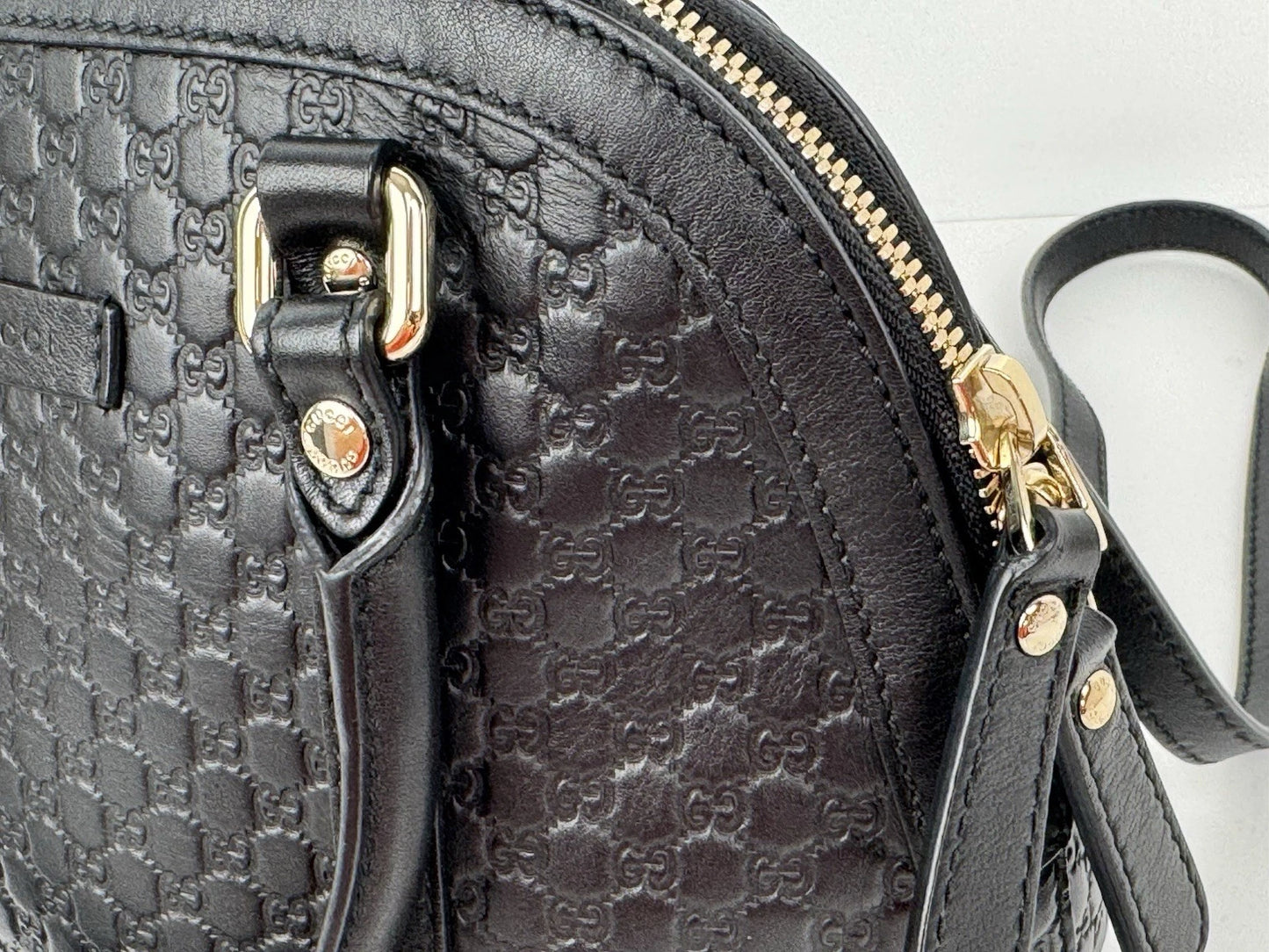 Gucci Microguccissima Mini Dome Satchel Black Leather Gold Hardware