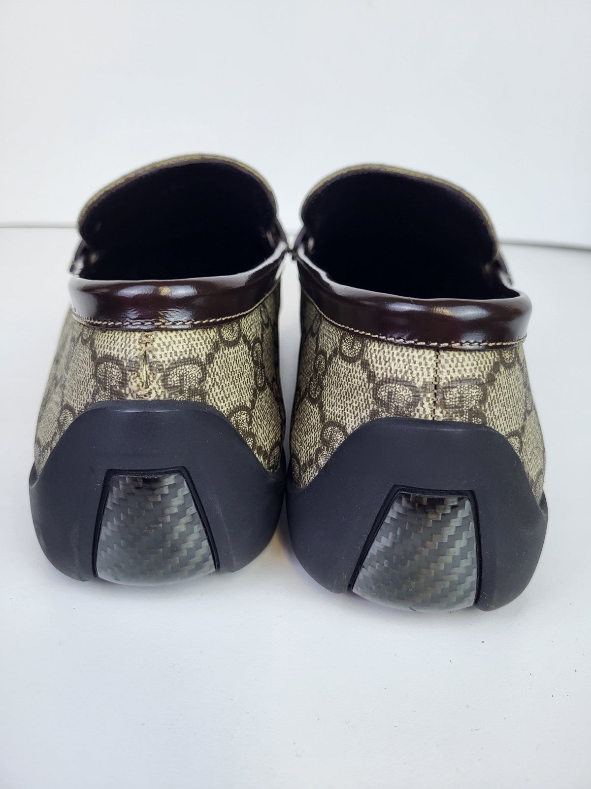 Gucci Supreme Leather Monogram Canvas Loafers Size 8.5