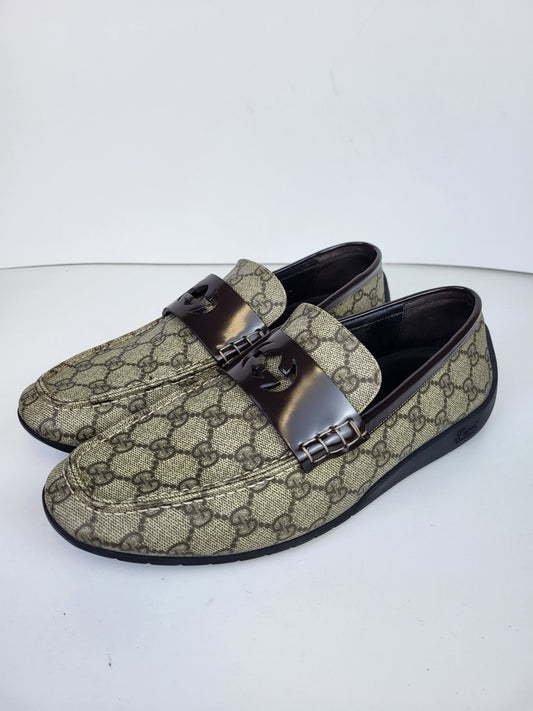 Gucci Supreme Leather Monogram Canvas Loafers Size 8.5