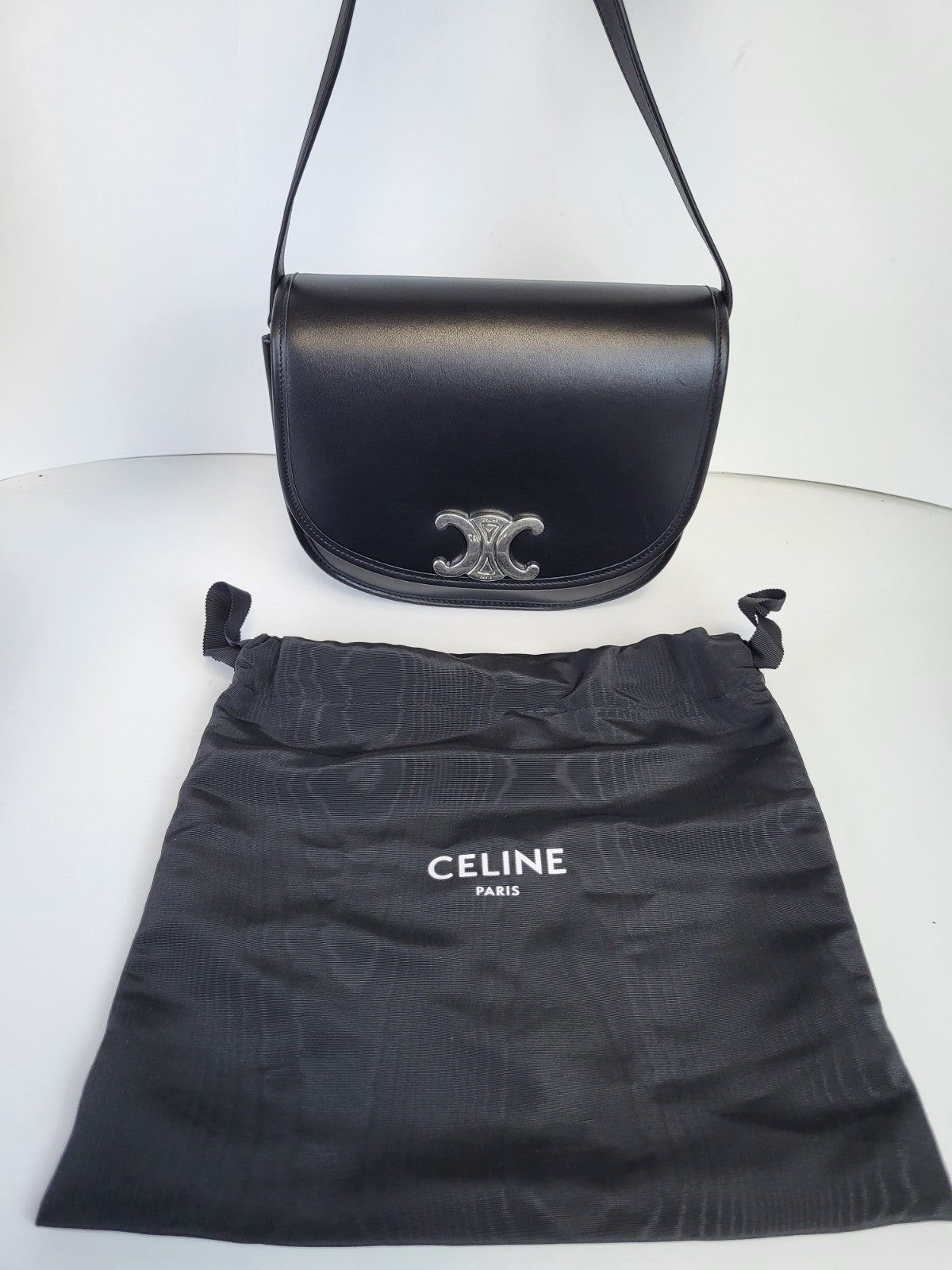 Celine Bag Triomphe 2023 Black Leather Shoulder Bag