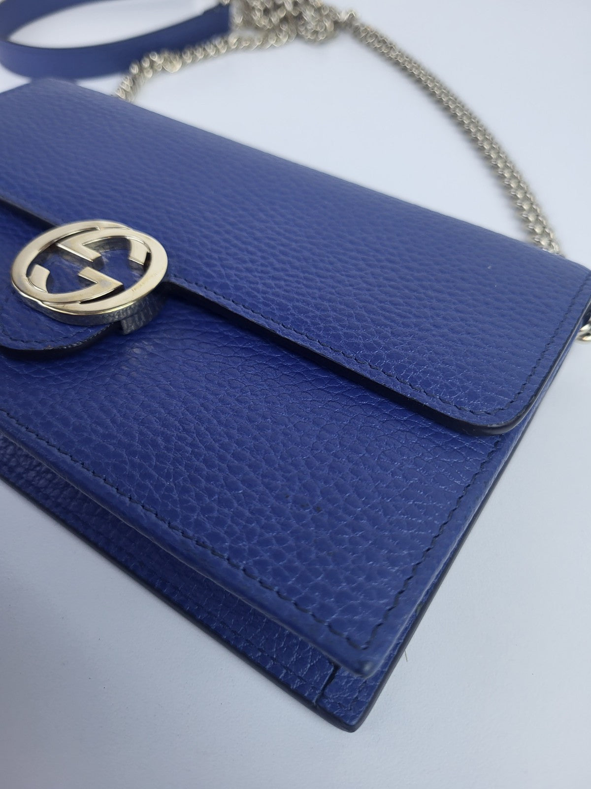 Gucci Interlocking Wallet on Chain Blue Leather