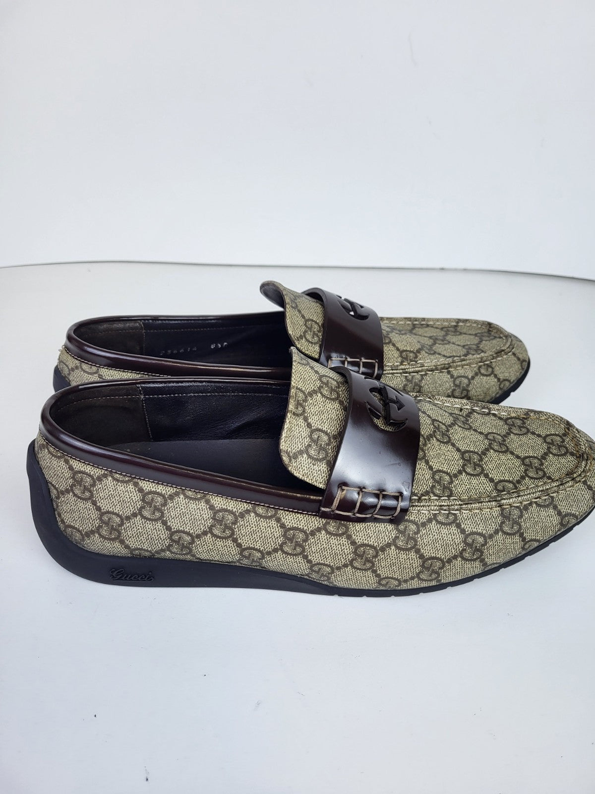 Gucci Supreme Leather Monogram Canvas Loafers Size 8.5