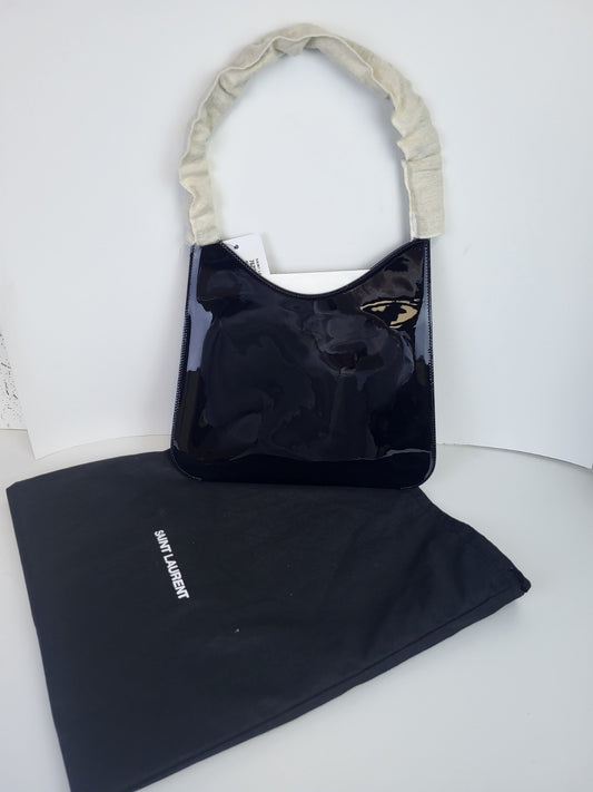 Saint Laurent Patent Calfskin Sadie Shoulder Bag Black