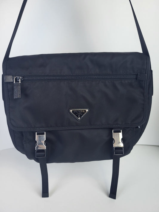Prada Nylon Vela Messenger Bag Black