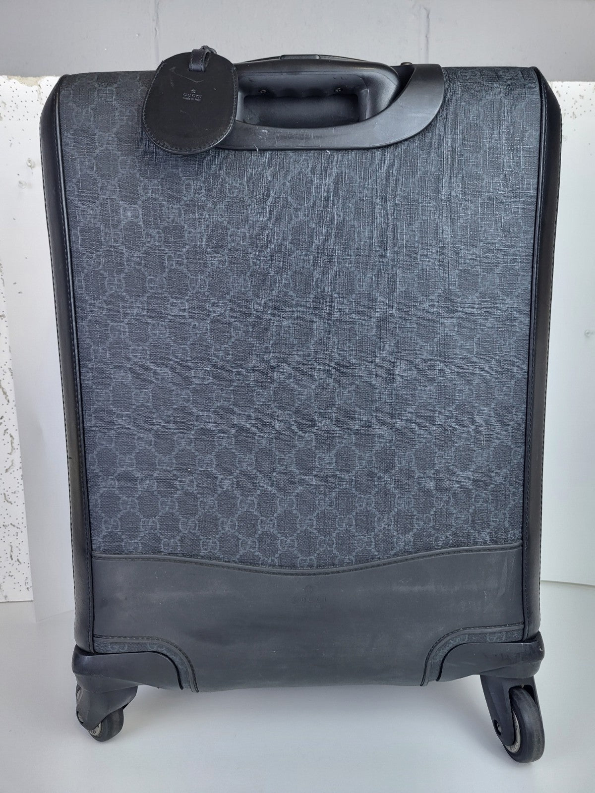 Gucci Suitcase Supreme Monogram Four Wheel Carry On Black Grey