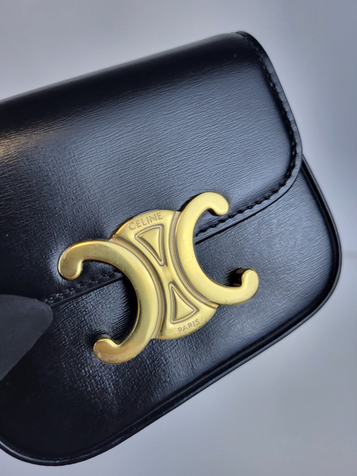 Celine Mini Claude Triomphe in Shiny Calfskin Black