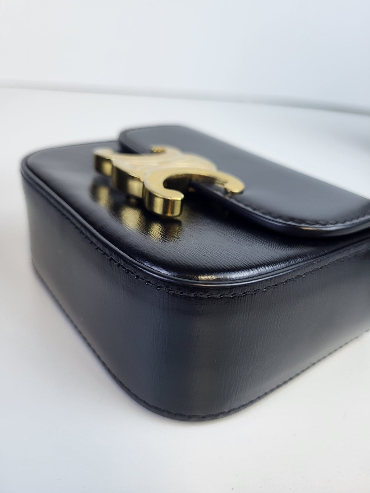 Celine Mini Claude Triomphe in Shiny Calfskin Black