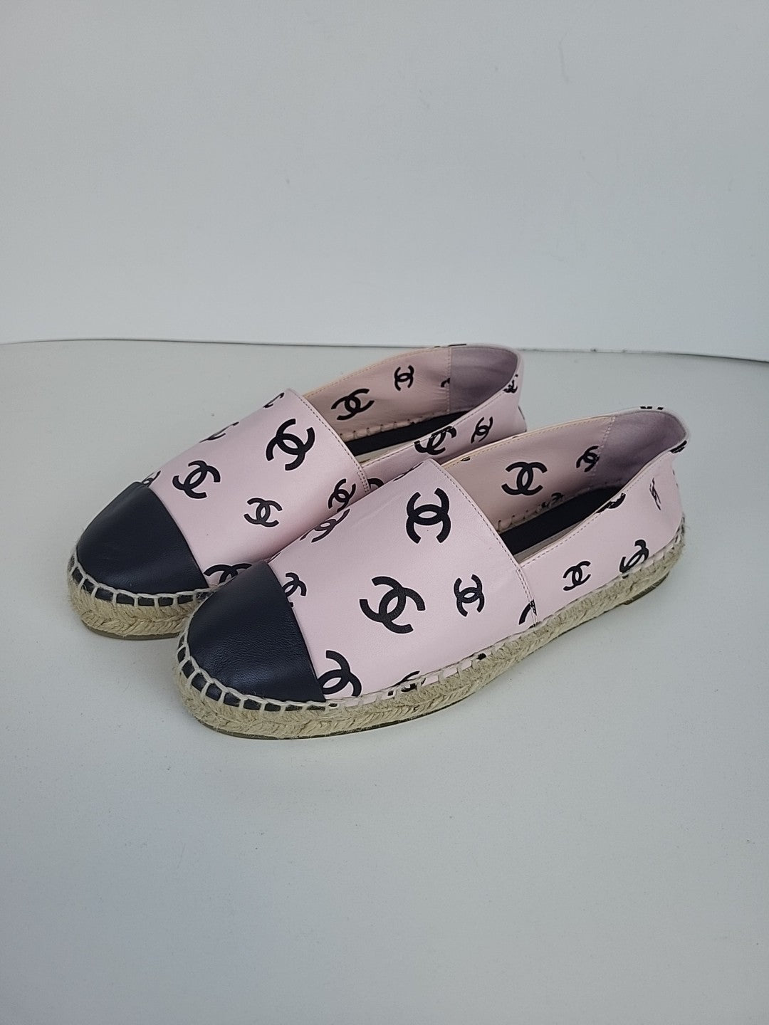 Chanel Lambskin Printed Coco Beach Espadrilles 36 Light Pink Black