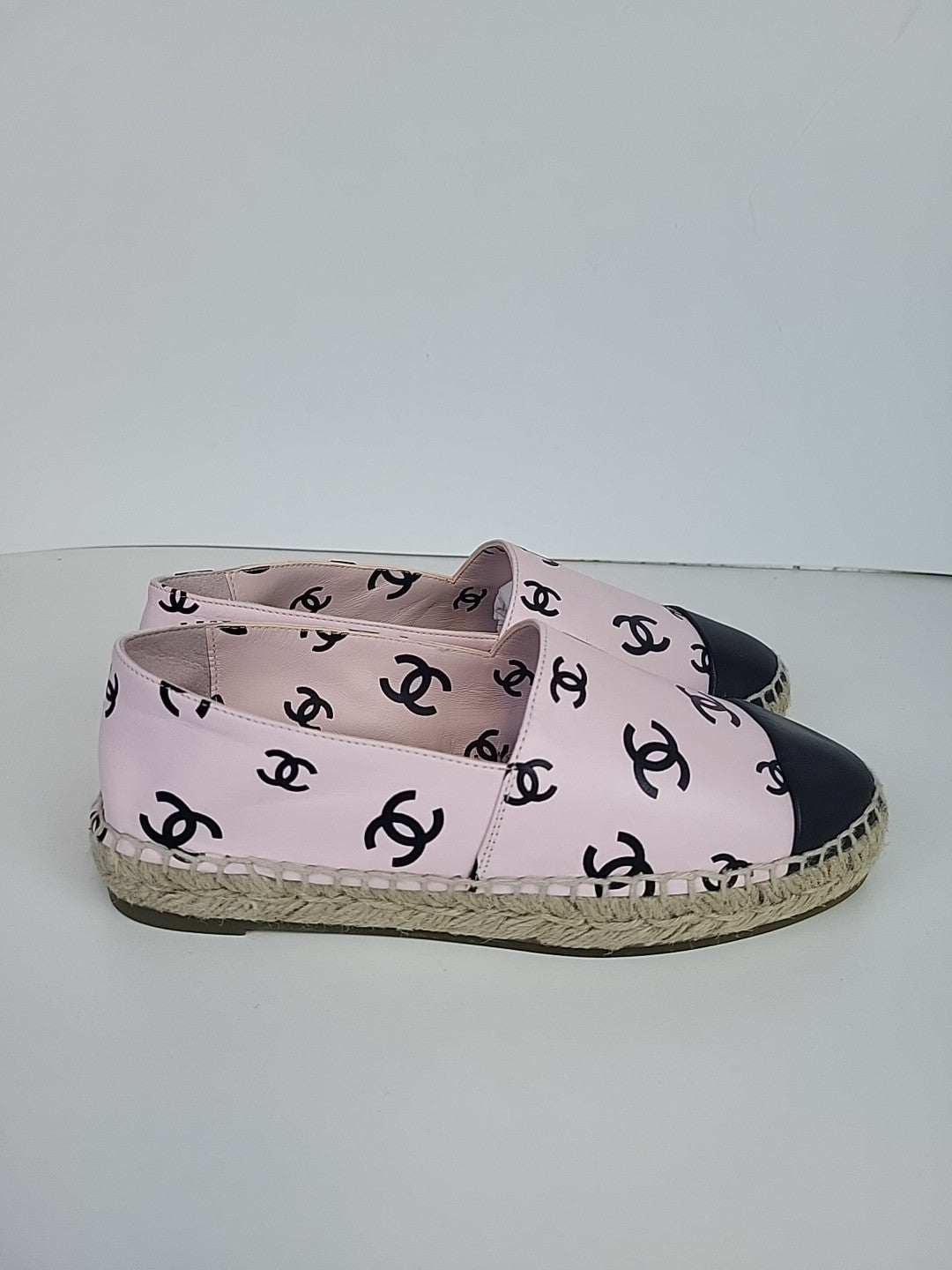 Chanel Lambskin Printed Coco Beach Espadrilles 36 Light Pink Black