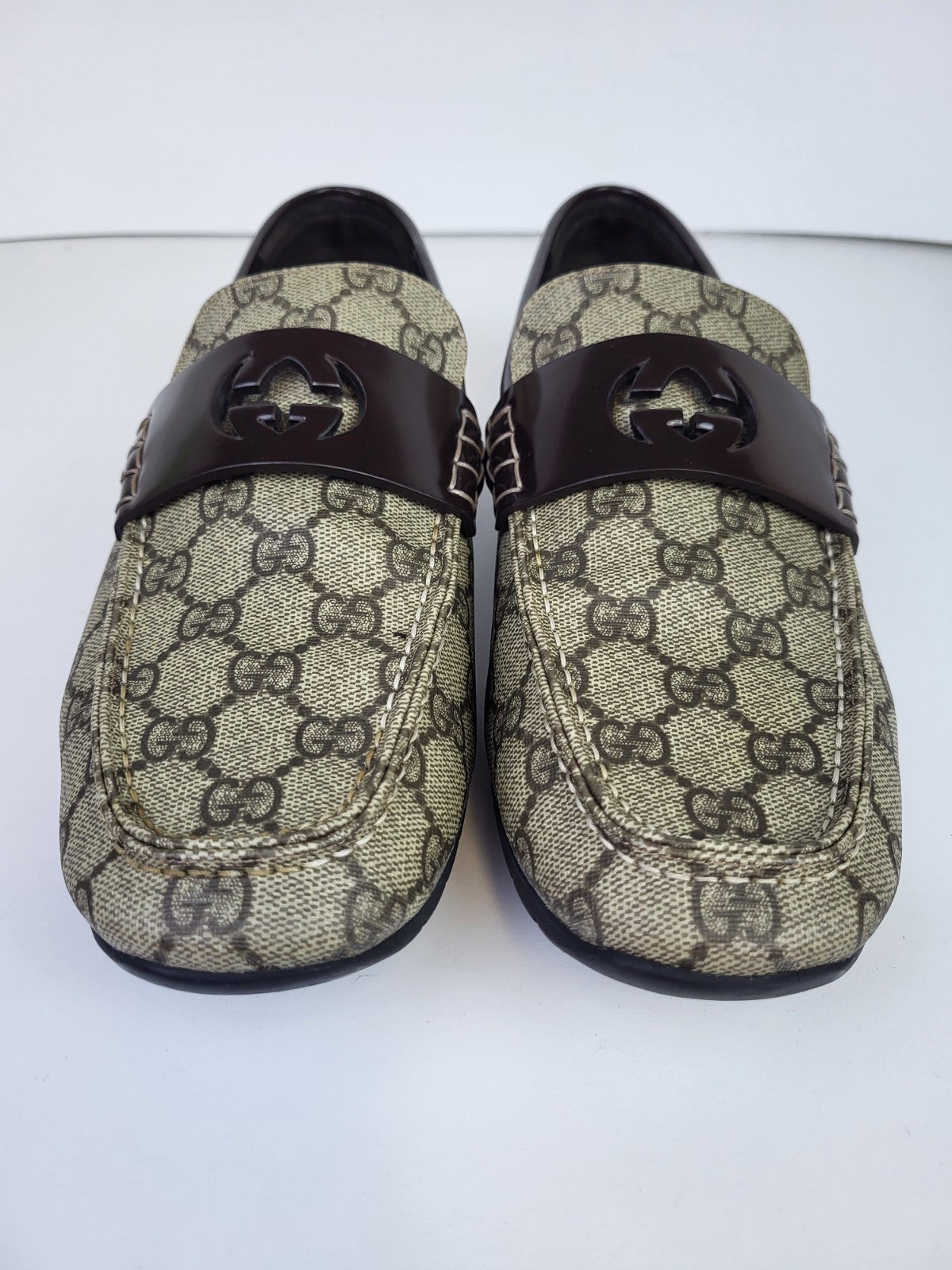 Gucci Supreme Leather Monogram Canvas Loafers Size 8.5
