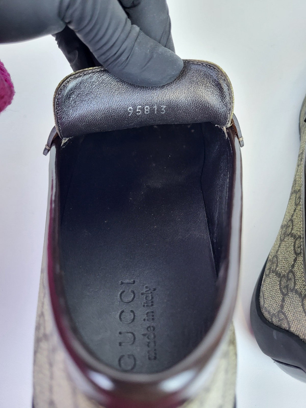 Gucci Supreme Leather Monogram Canvas Loafers Size 8.5