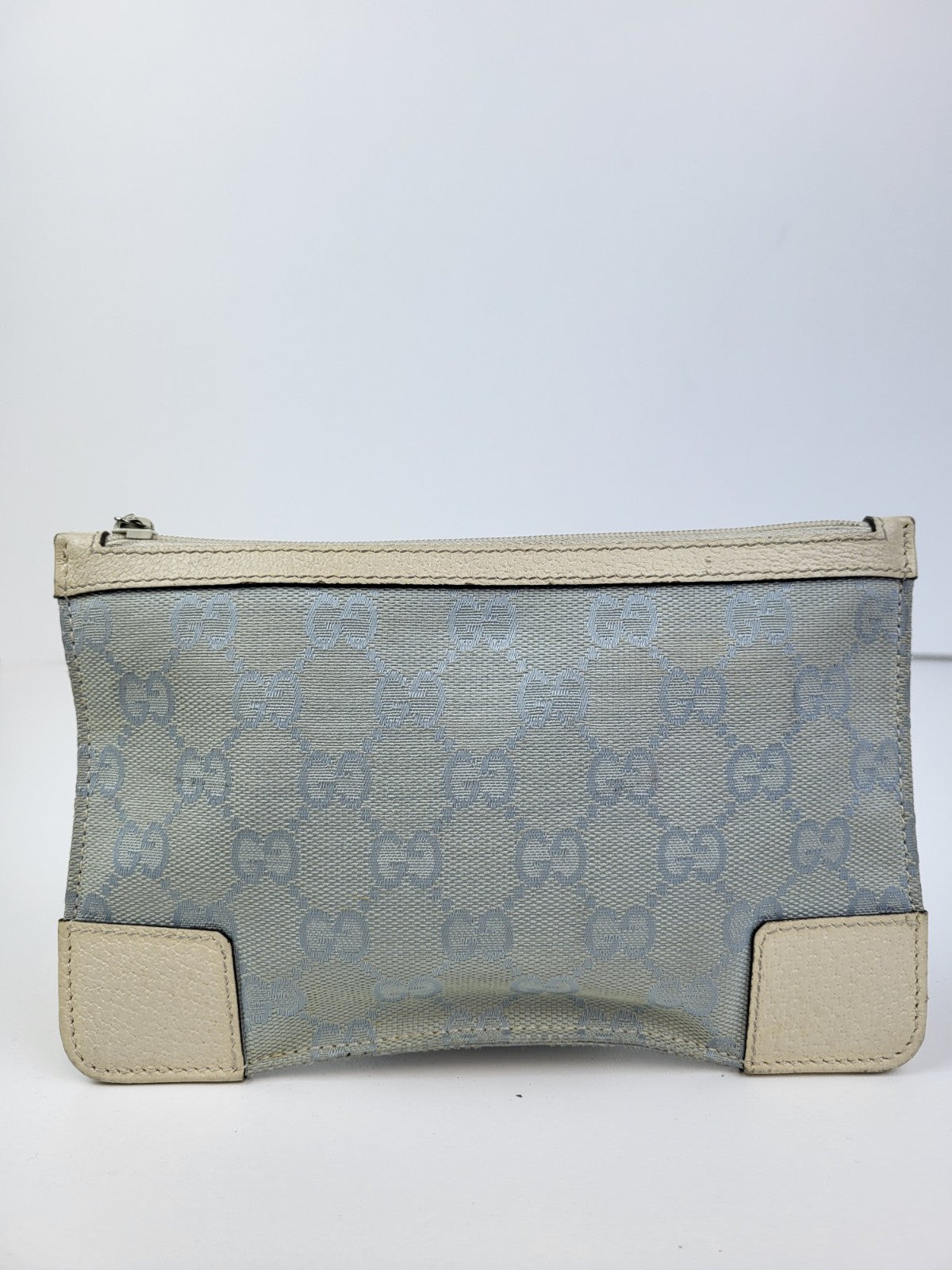Gucci Ophidia Baby Blue White Leather Small Zip Top Pouch